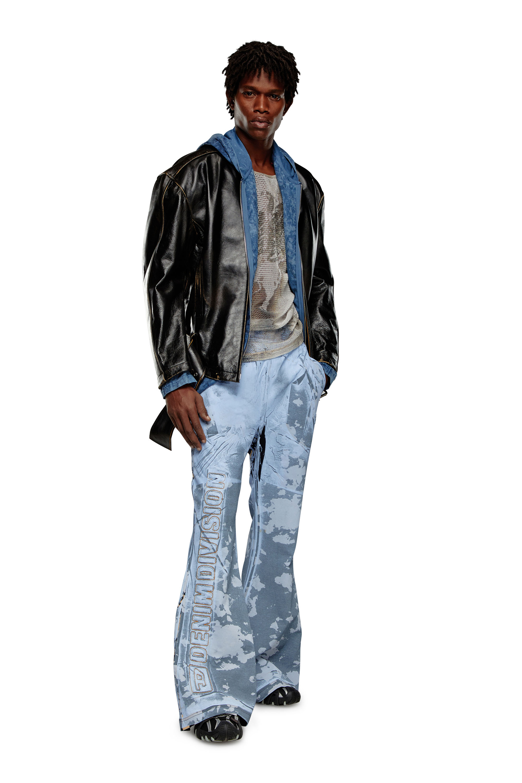 Diesel - P-BELB-P1, Unisex's Flared track pants in coated jersey in Light Blue - 3