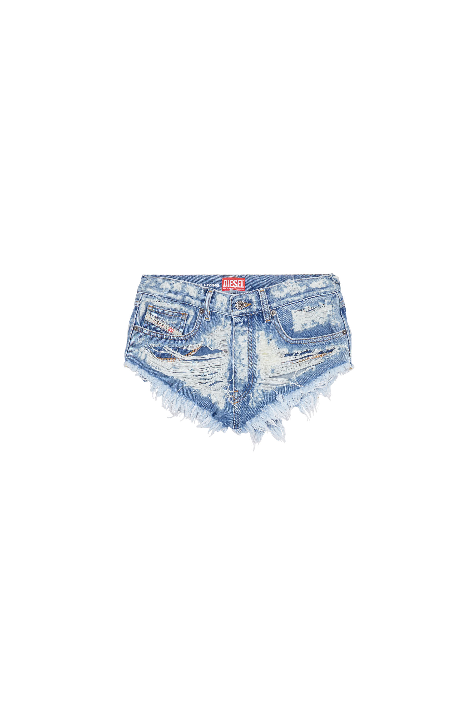 Diesel - DE-NALUR, Woman's Layered destroyed denim hot pants in Light Blue - 3