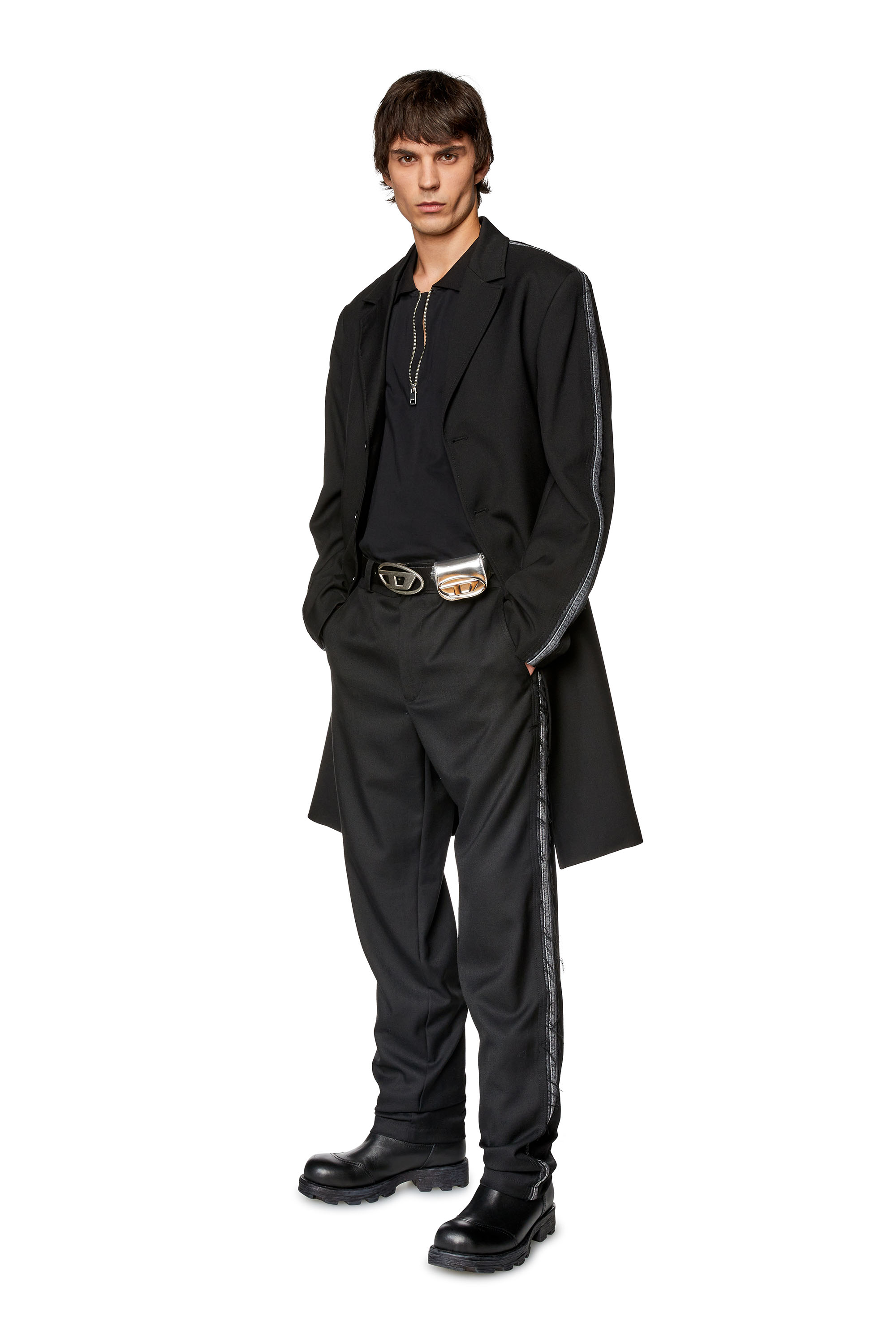 Diesel - W-HIVO, Man's Cool wool jacket with denim inserts in Black - 2
