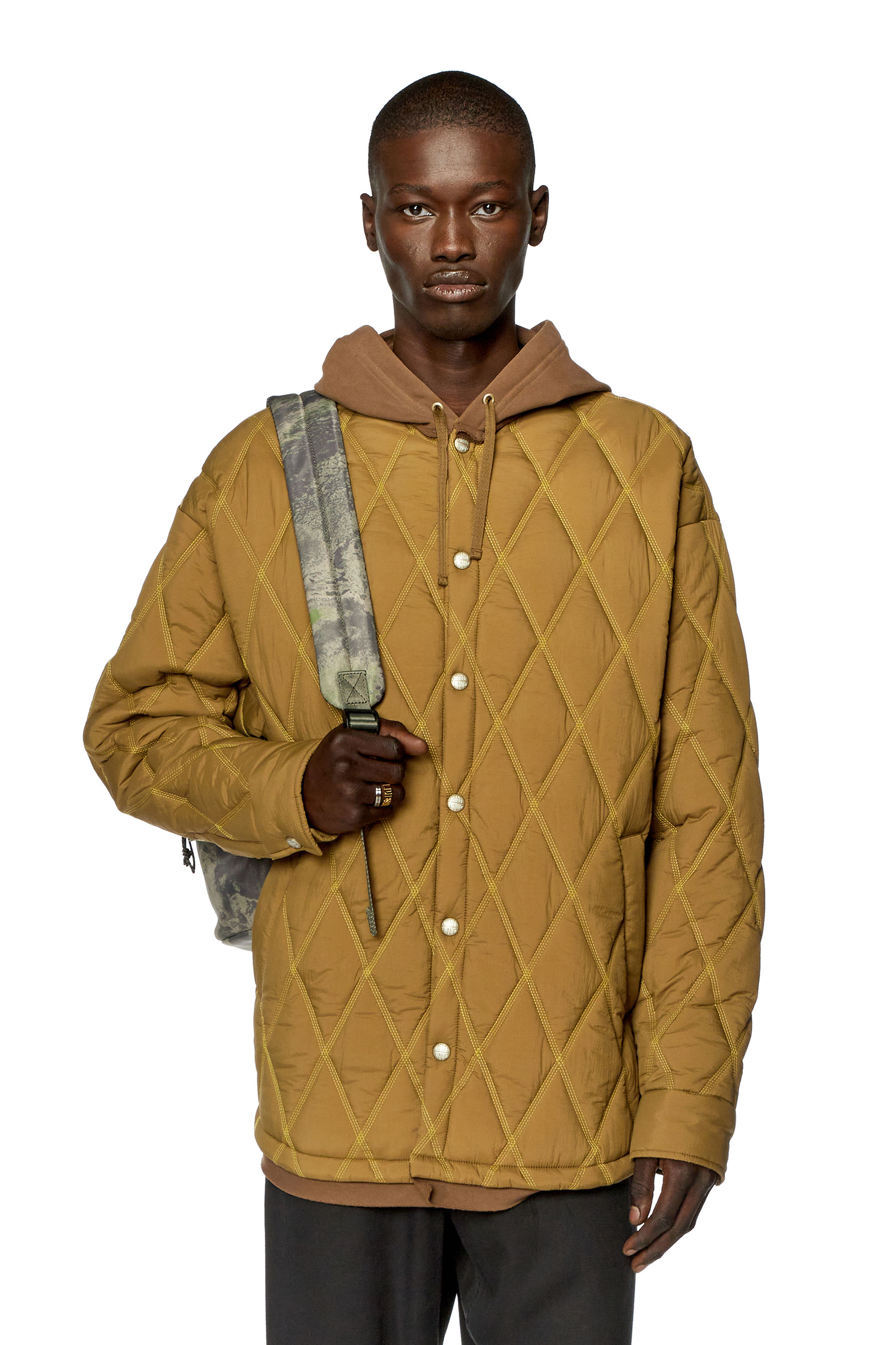 Diesel - J-ROMEO, Man's Quilted jacket in quilted nylon in Light Brown - 1