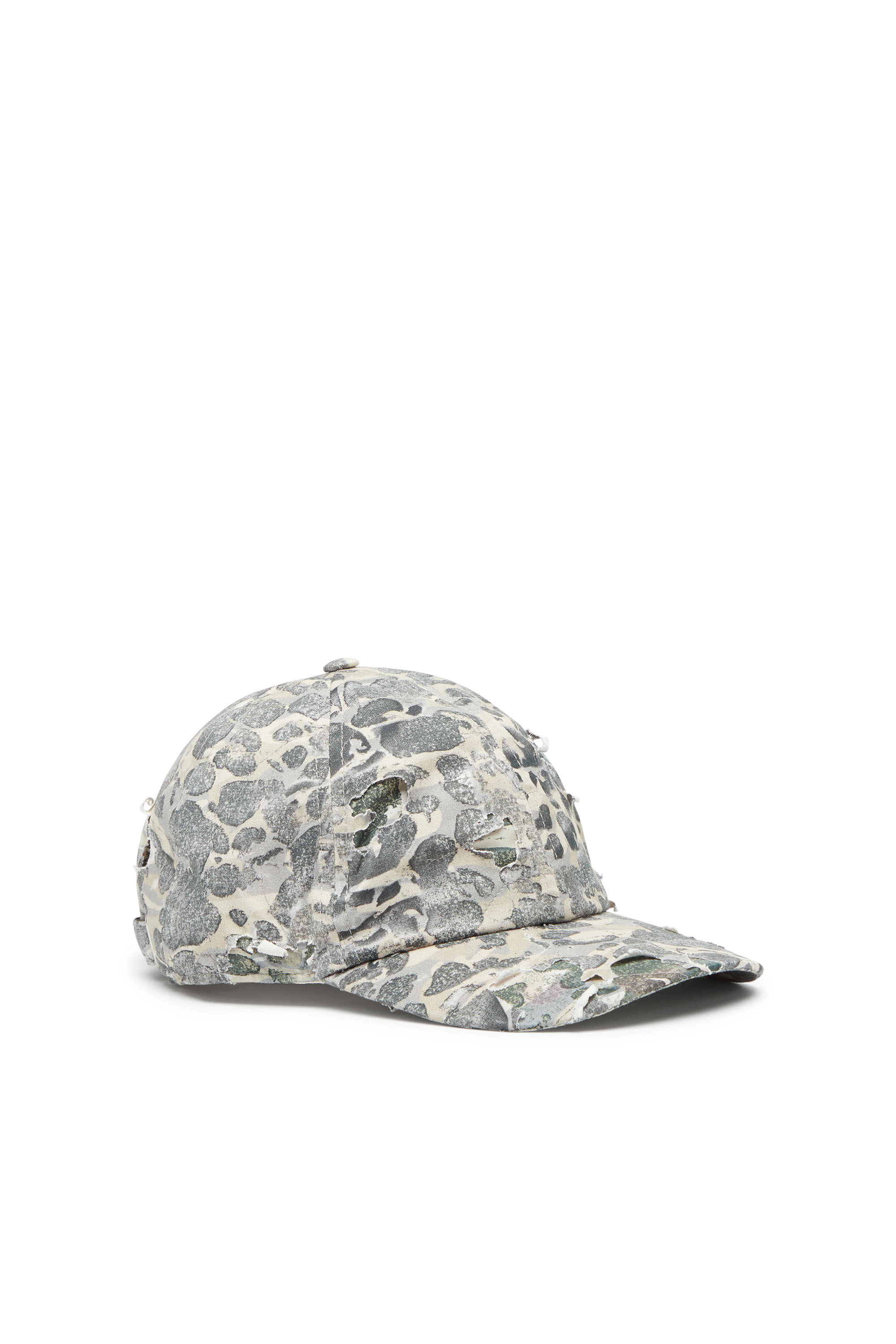 Diesel - C-STEVEN, Man's Camo baseball cap with destroyed finish in Green/Beige - 1