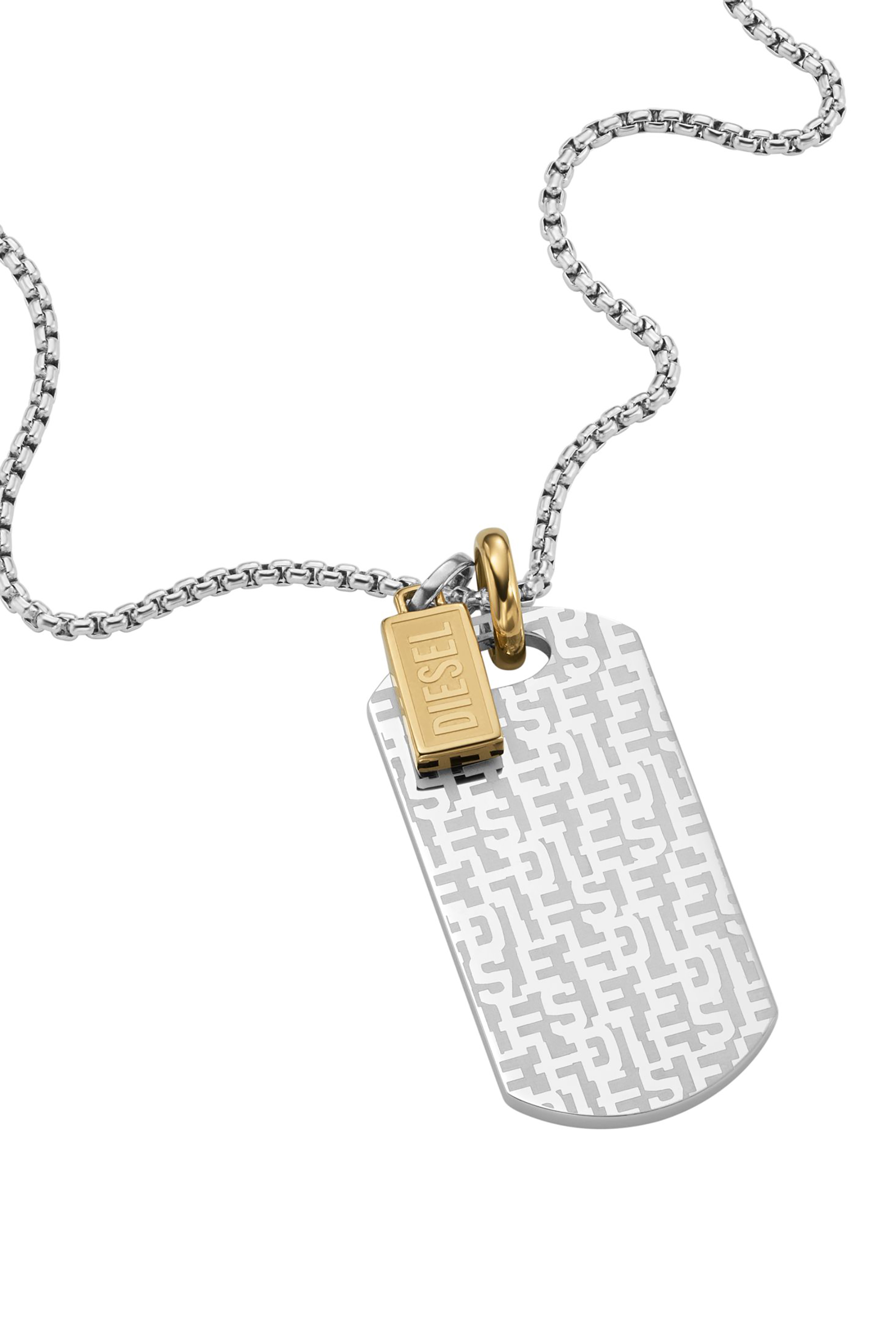 Diesel - DX1431, Unisex's Font Two-Tone Dog Tag Necklace in Silver - 1