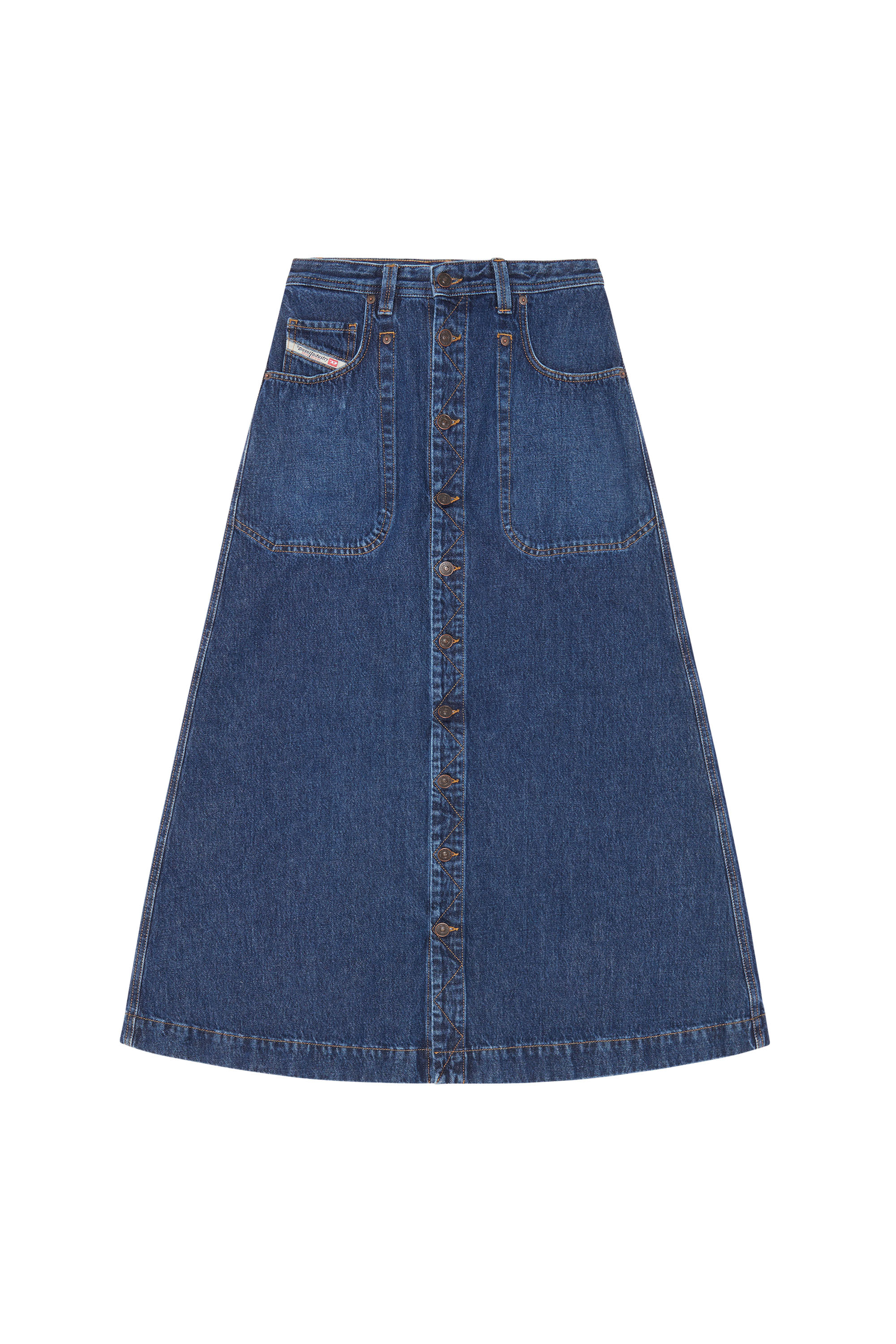 Diesel - DE-ALBUS-L A-LINE LONG SKIRT, Woman's A-line skirt in denim in Dark Blue - 3