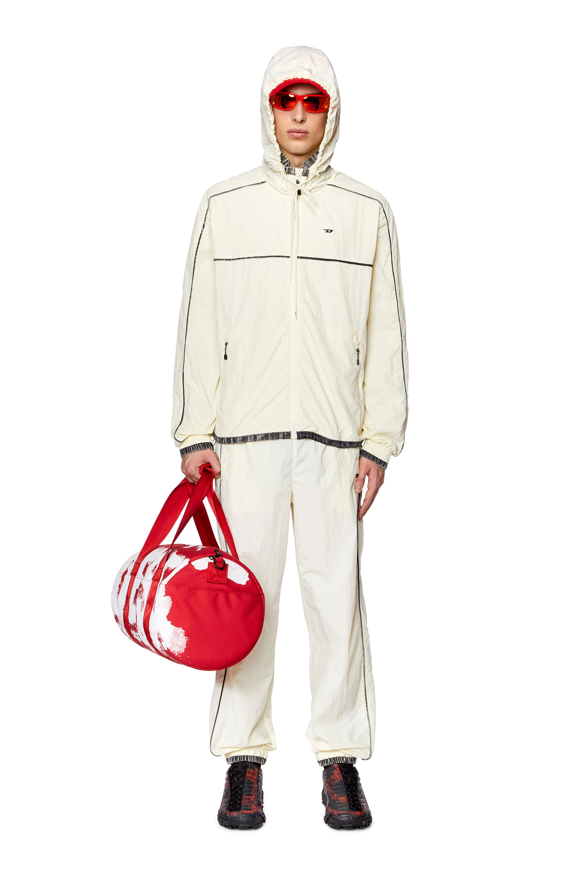Diesel - AMWT-DOMINIC-HT45, Man's Hooded windbreaker with contrast trims in White - 2