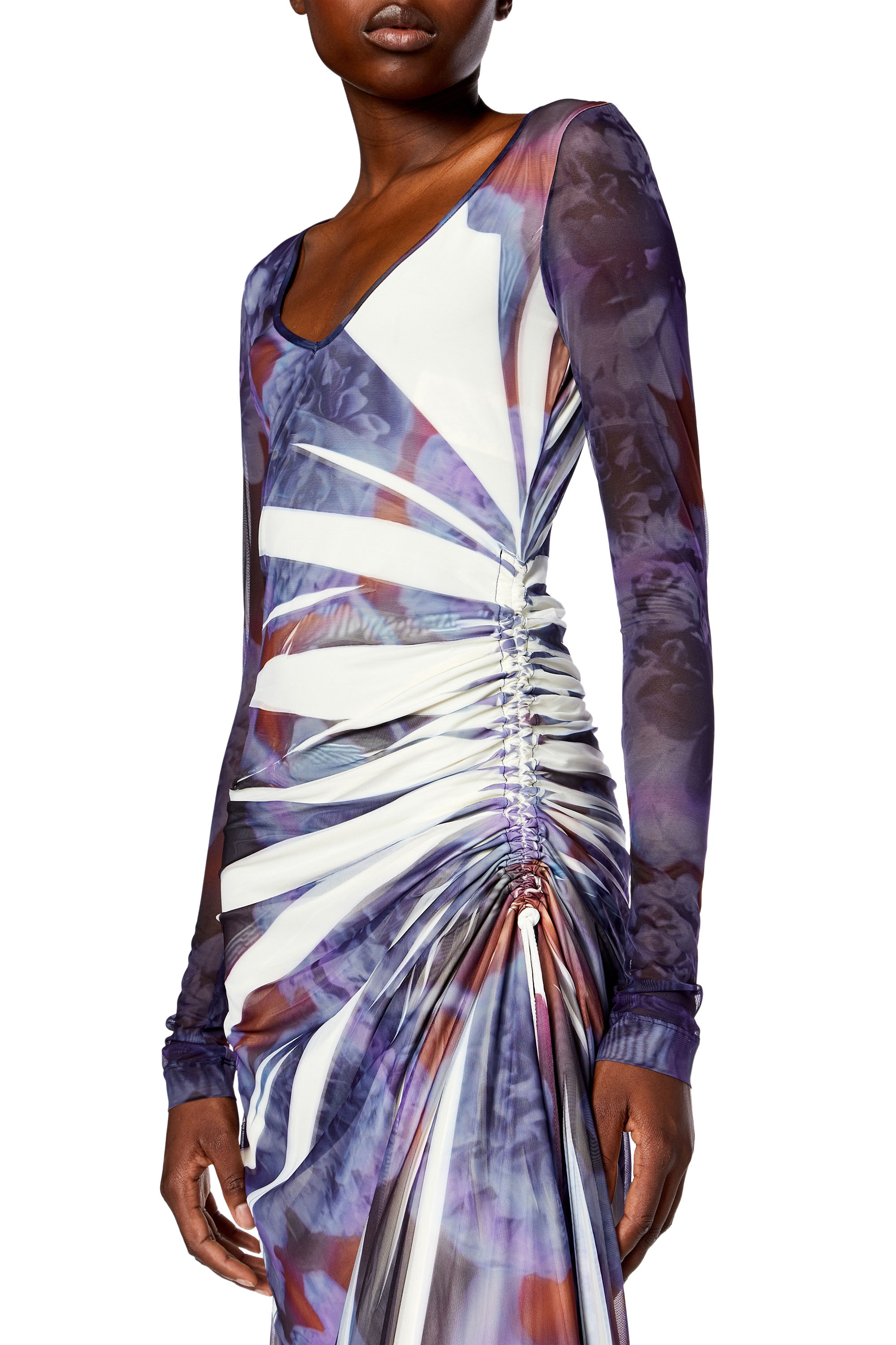 Diesel - D-ARIEN, Woman's Long dress in printed mesh in Blue - 4
