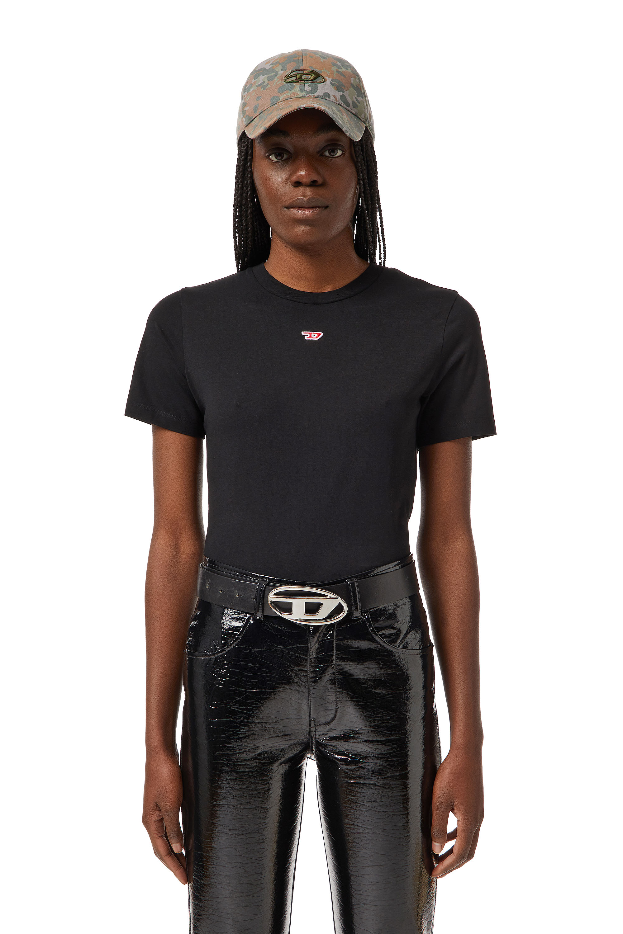Diesel - T-REG-D, Woman's T-shirt with D logo in Black - 1
