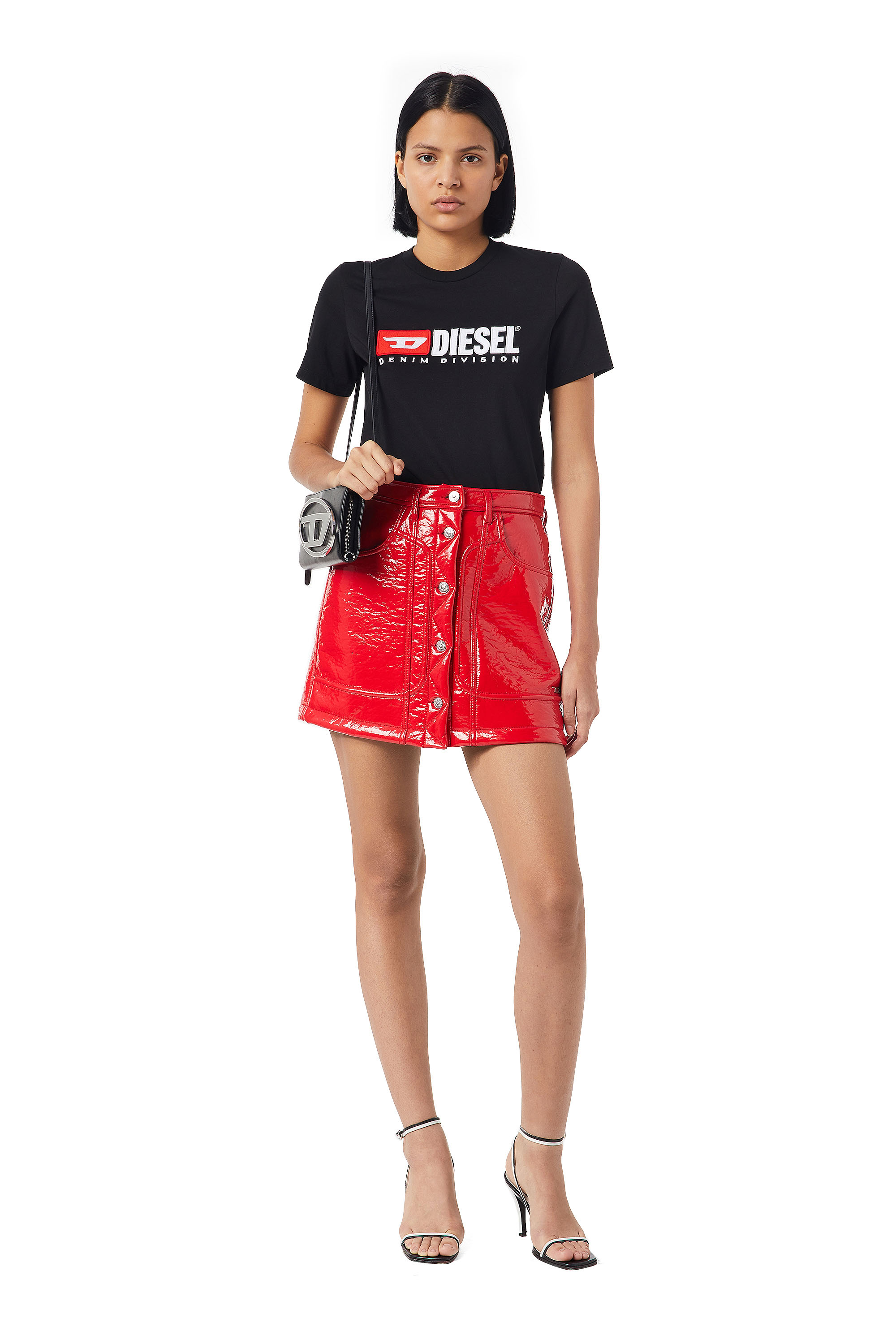 Diesel - T-REG-DIV, Woman's T-shirt with fleece patches in Black - 2