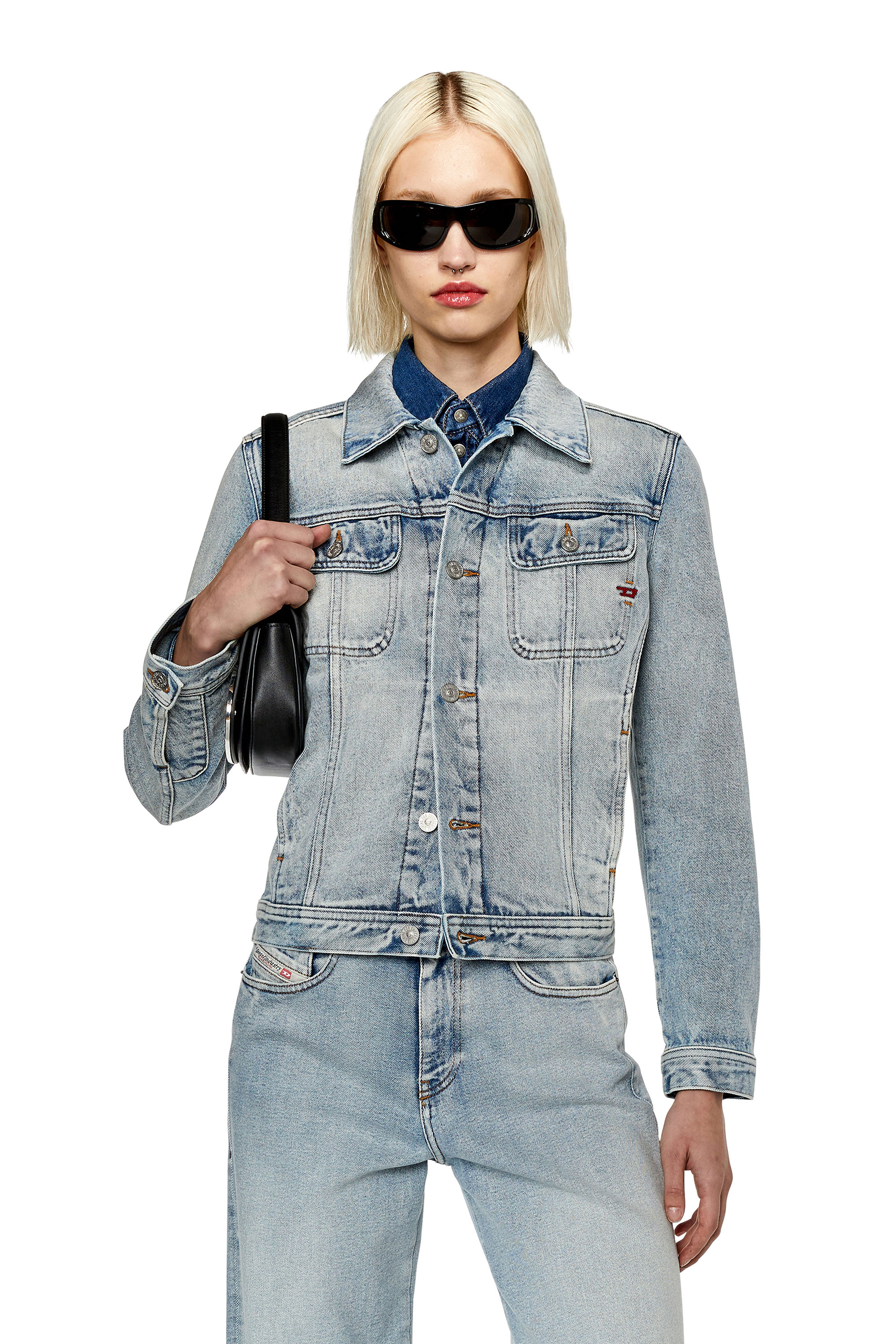 Diesel - DE-BONNY, Woman's Trucker jacket in light blue denim in Light Blue - 1