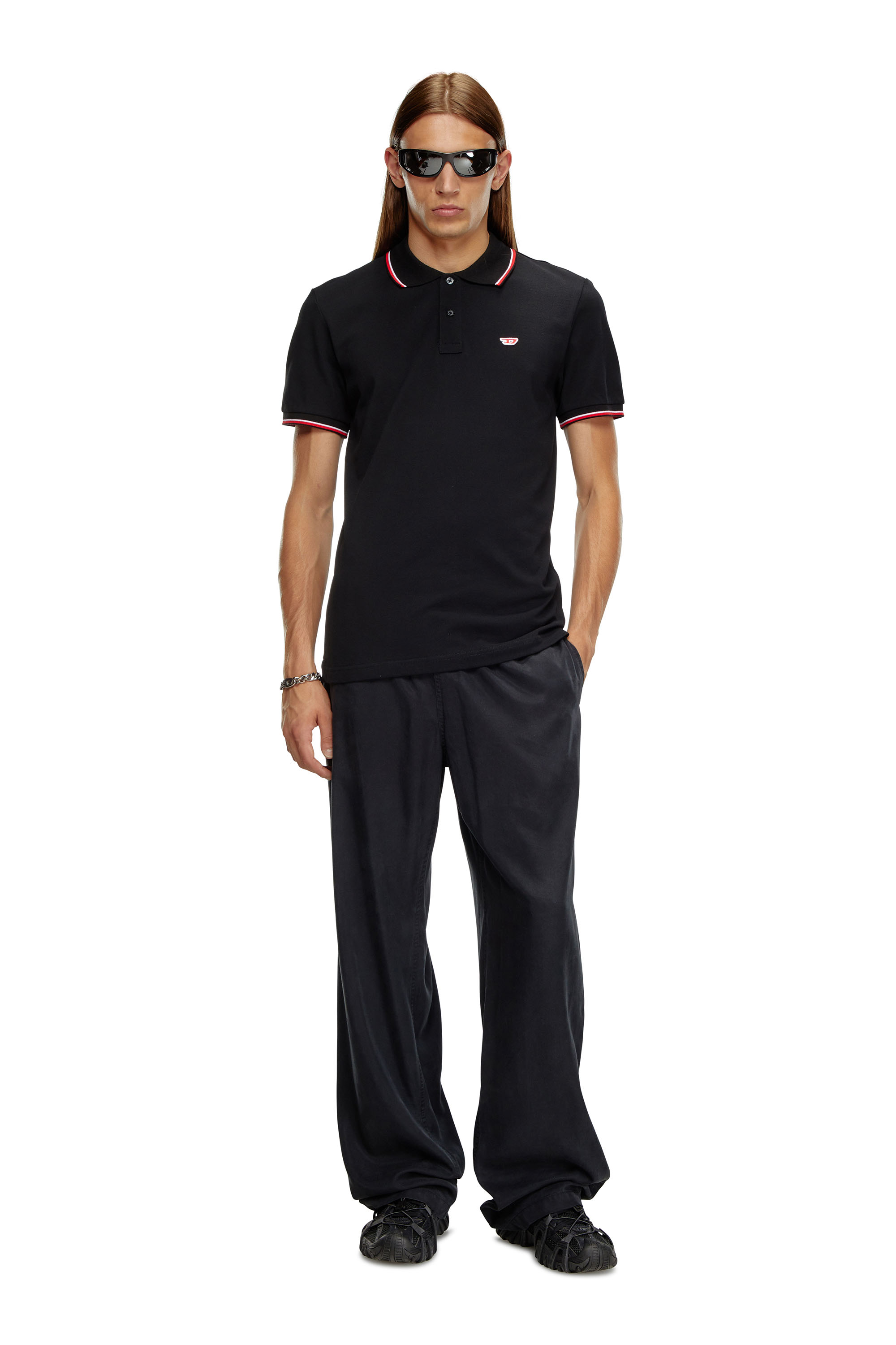 Diesel - T-SMITH-D, Man's Polo shirt with striped trims in Black - 3