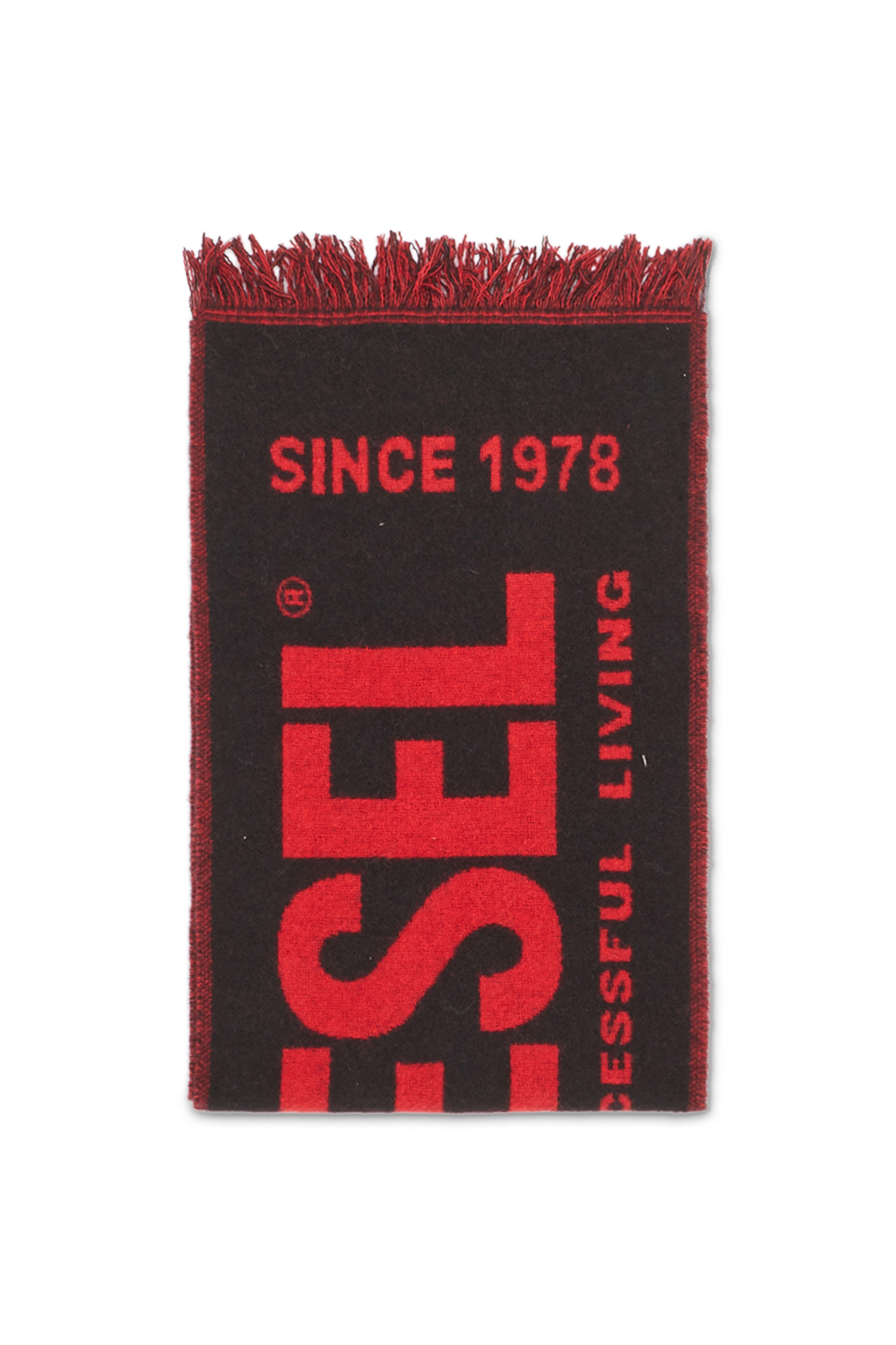 Diesel - S-BISC-NEW, Man's Blended wool scarf with jacquard logo in Black/Red - 1