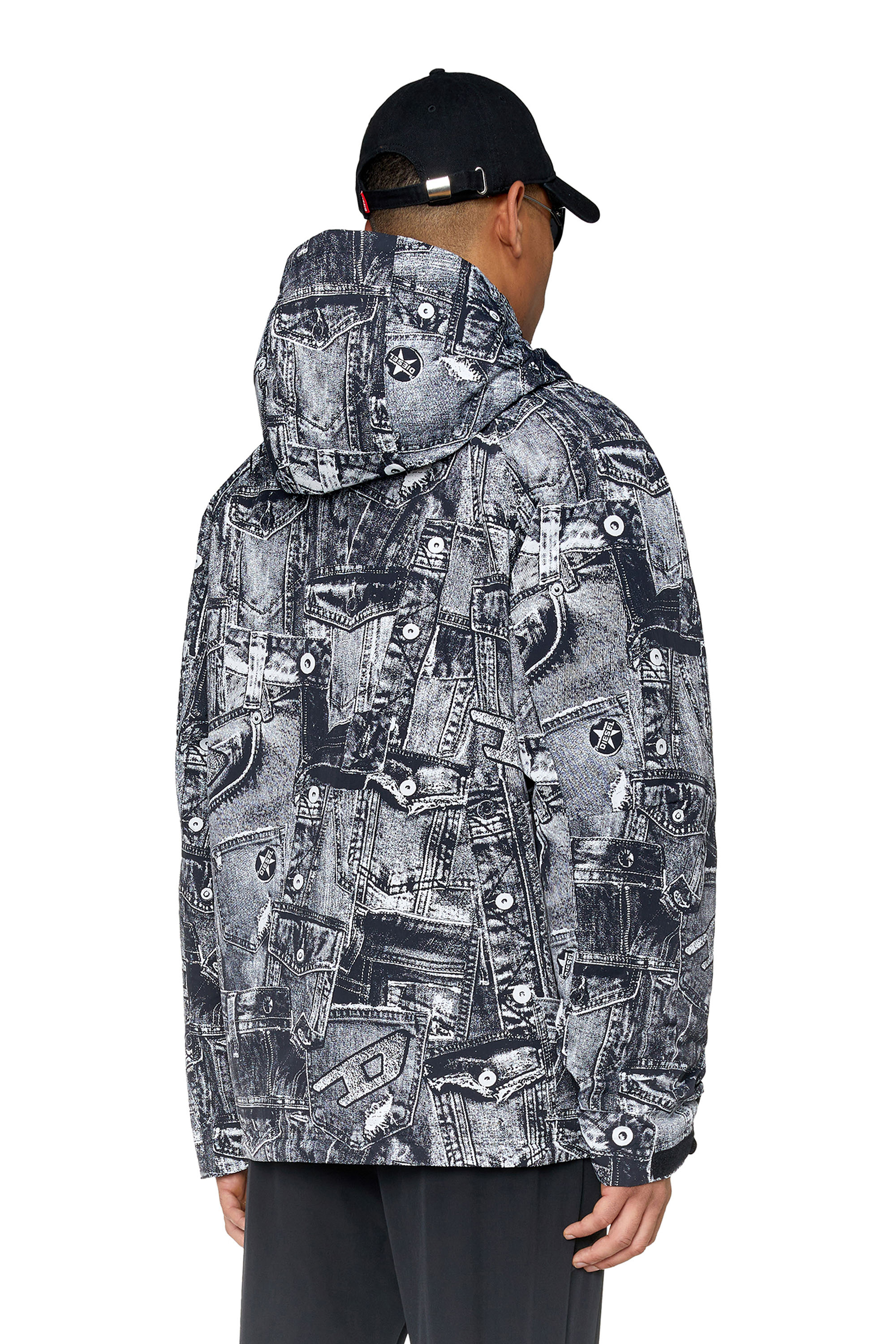 Diesel - AUWT-REINHOLD-WT04, Man's Padded hooded anorak with graphic print in Black - 4