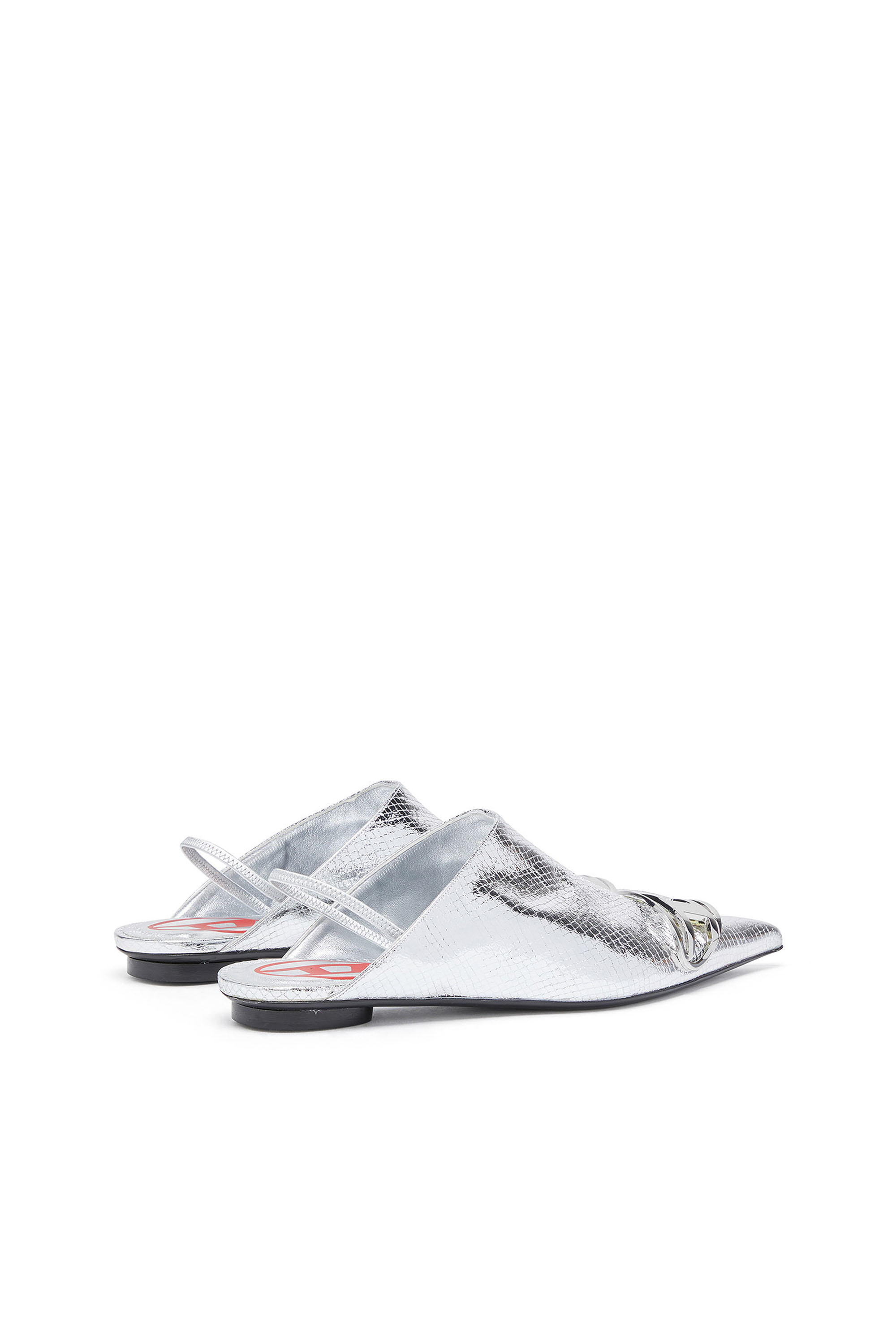 Diesel - D-VENUS B, Woman's D-Venus-Patent snake-effect slingback mules in Silver - 3