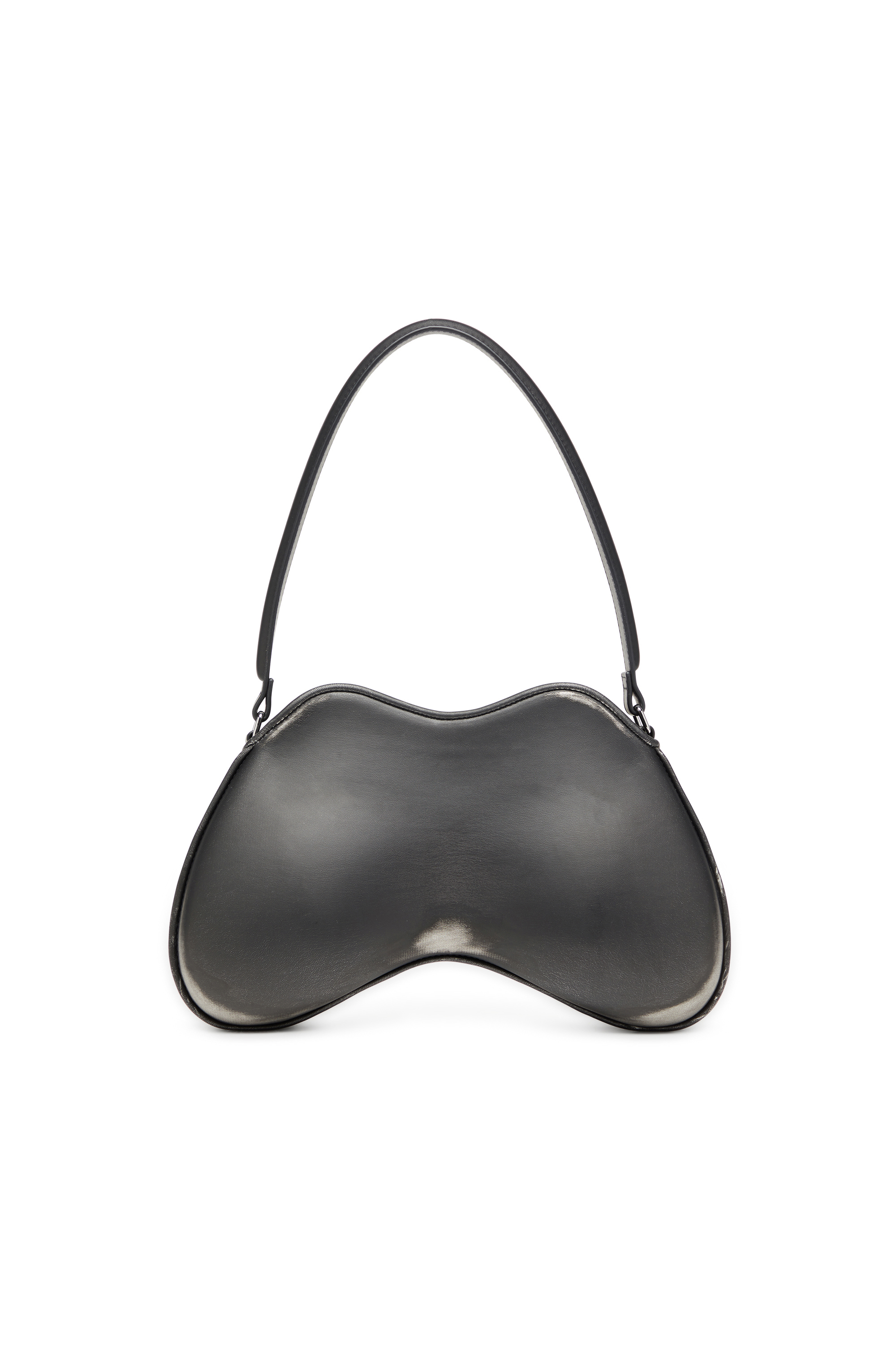 Diesel - DOUBLE-D SHOULDER, Woman's Rigid shoulder bag in brushed PU in Black/Silver - 2