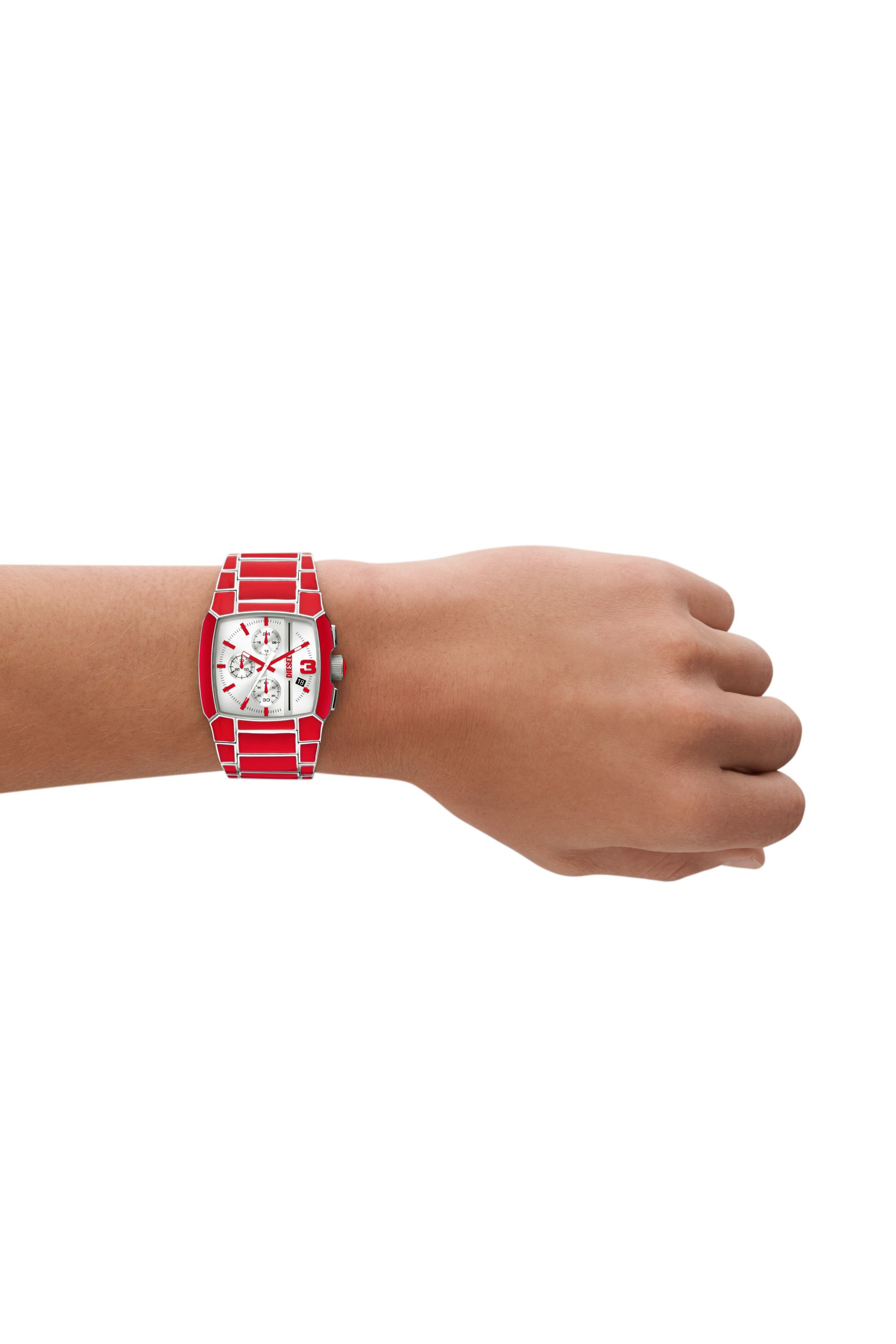 Diesel - DZ4637, Unisex's Cliffhanger red enamel and stainless steel watch in Red - 4