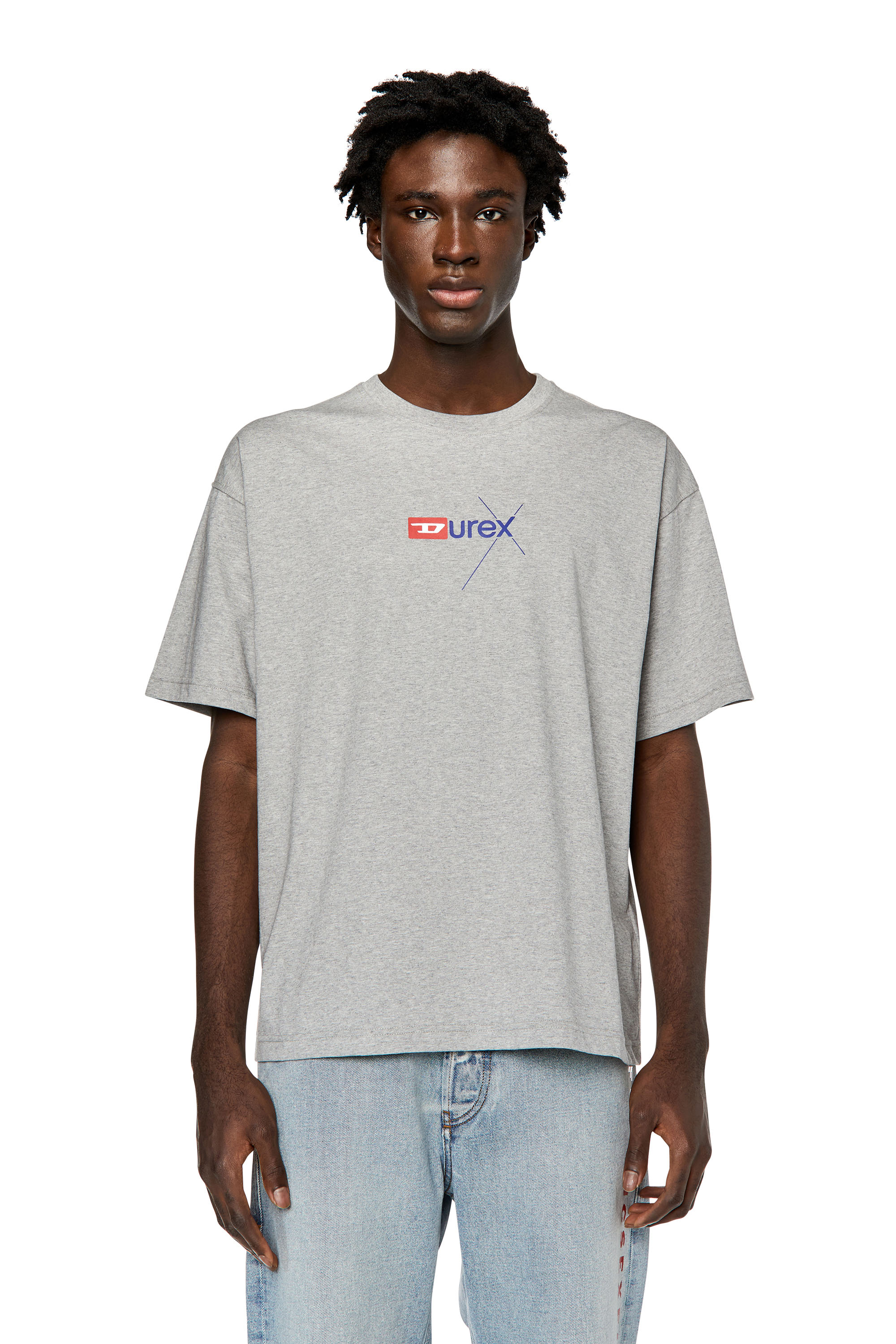 Diesel - DX-T-NLABEL, Man's Mélange T-shirt with Durex logo in Light Grey - 1
