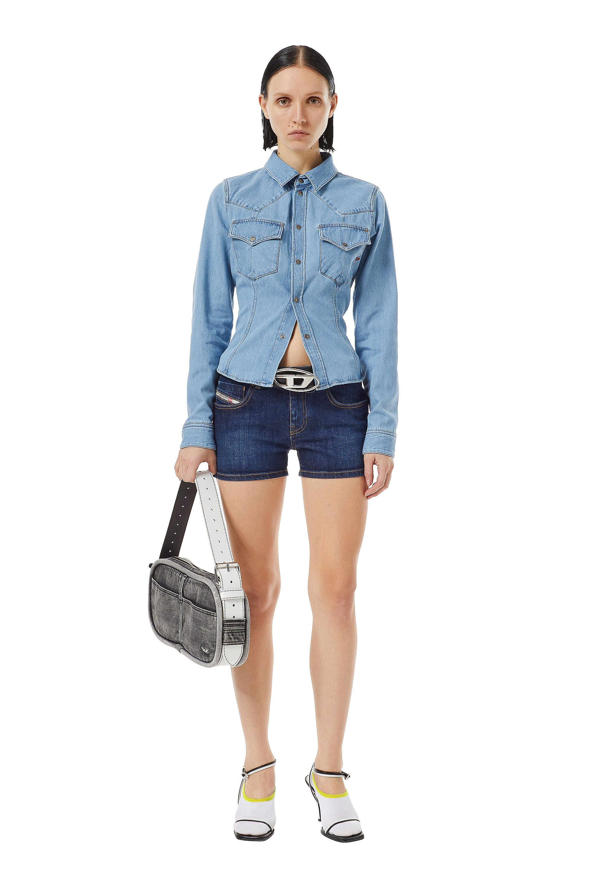 Diesel - DE-LYLA SHORT PANTS, Woman's Shorts in denim in Dark Blue - 2