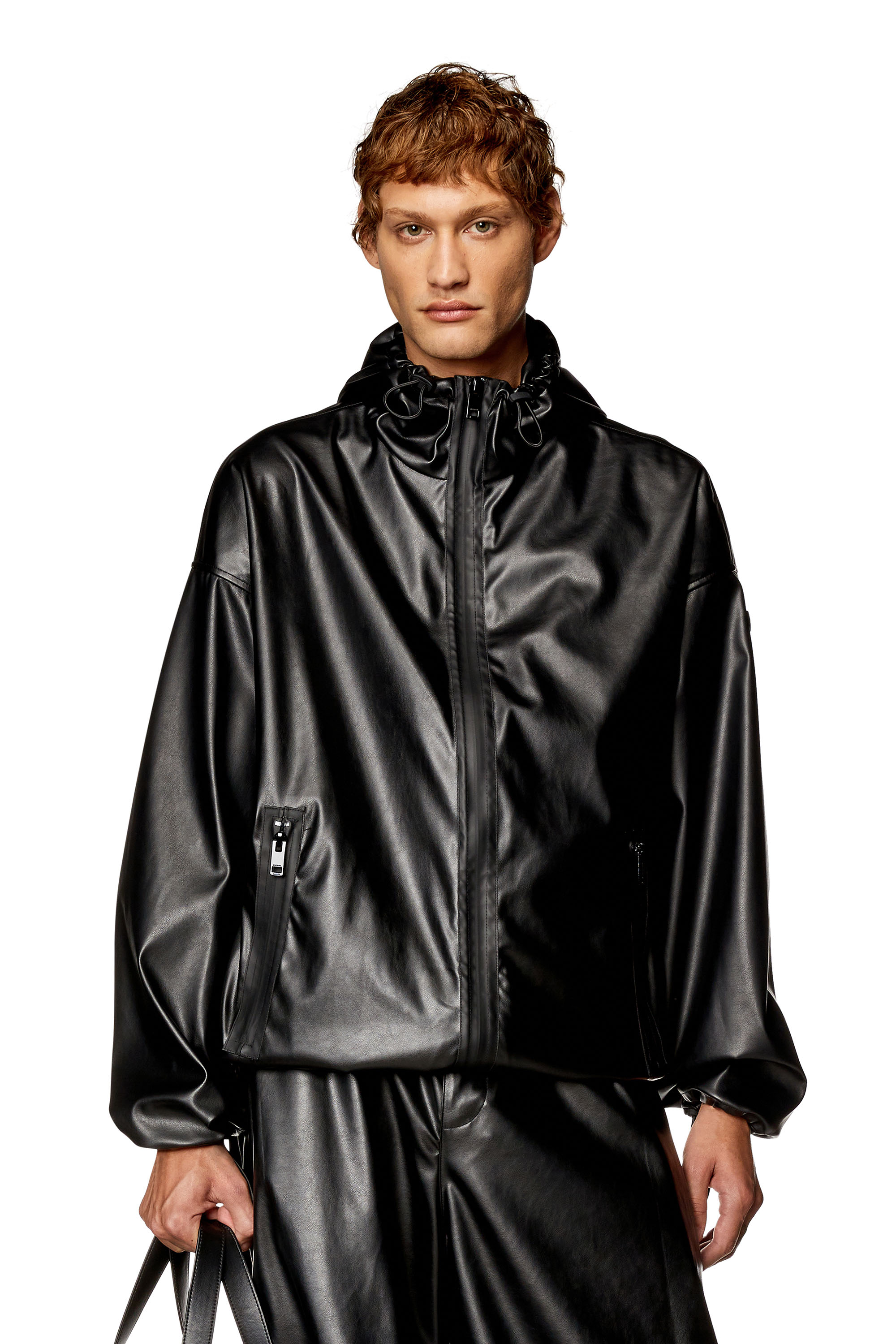 Diesel - J-MICC, Man's Windbreaker in coated fabric in Black - 1