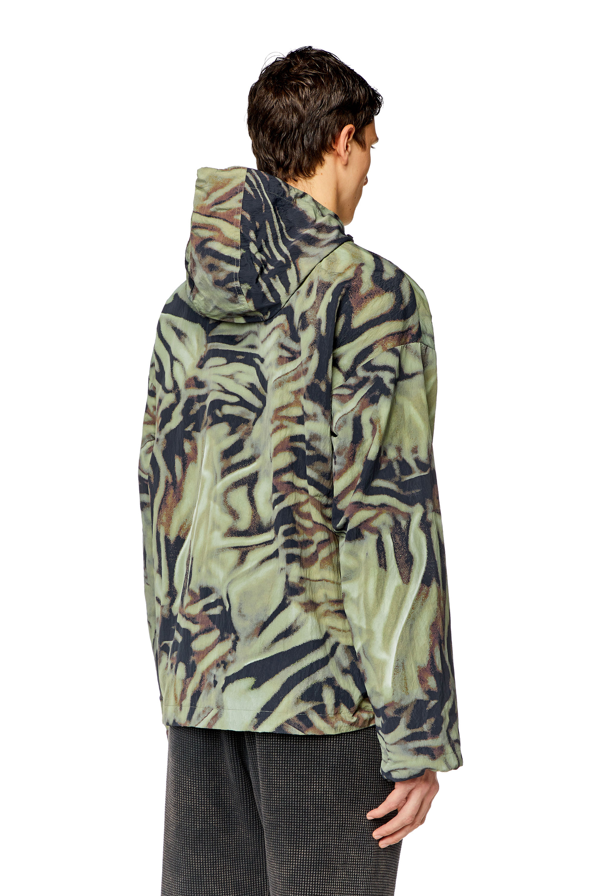 Diesel - J-LEOPOLD-ZEBRA, Man's Nylon windbreaker with camo-zebra print in Military Green - 4