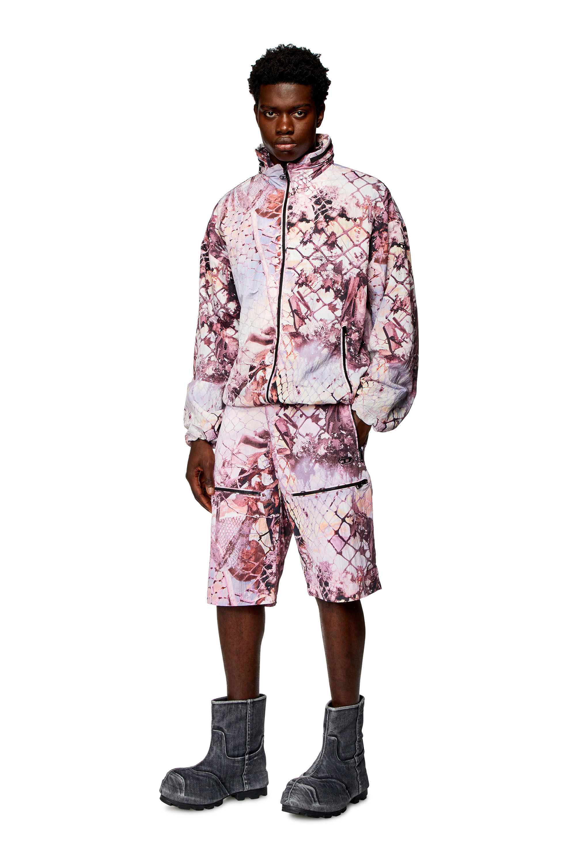 Diesel - P-MCKELL-SHORT-A, Man's Nylon cargo shorts with abstract print in Pink - 2