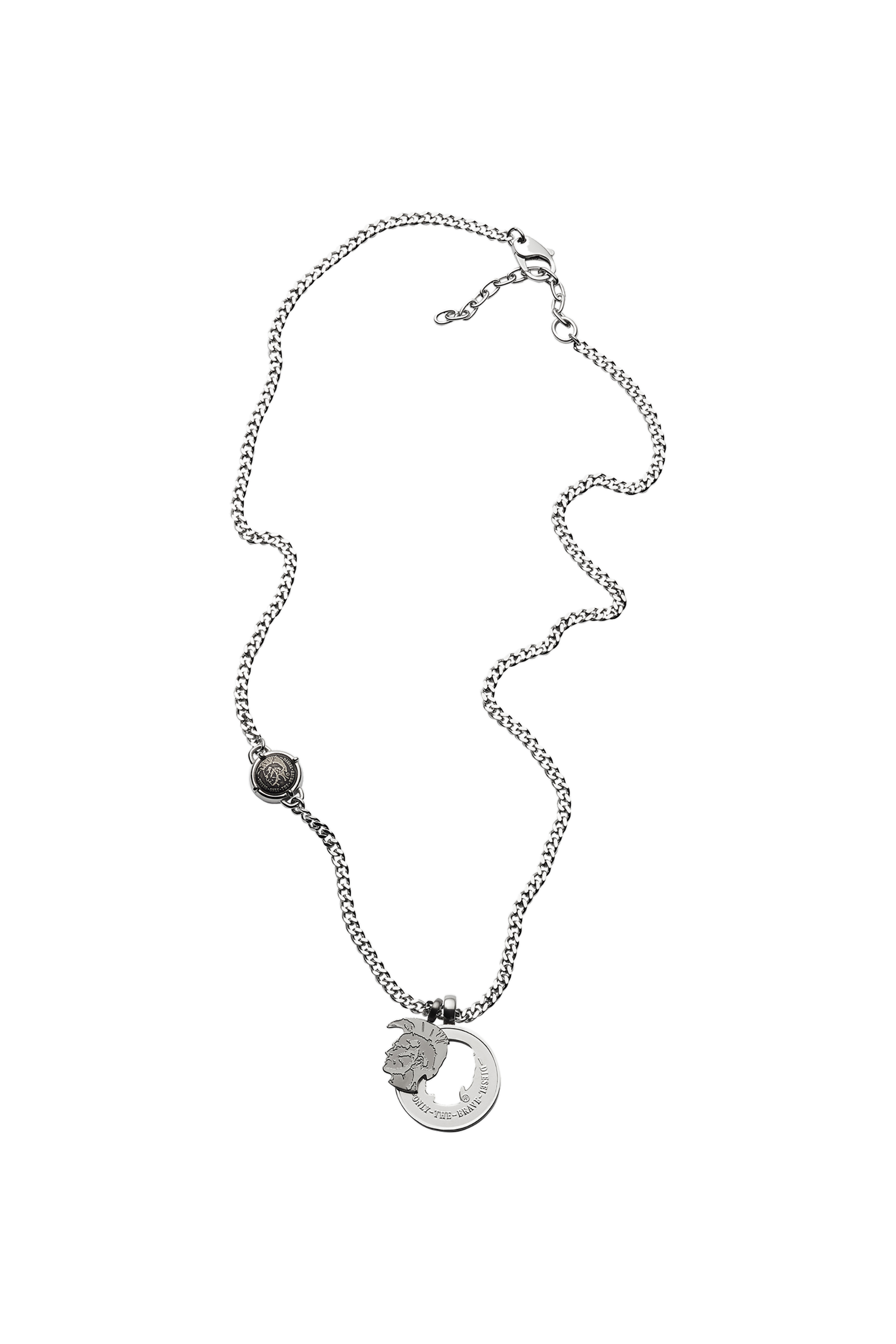 Diesel - DX1201, Man's Mohican head stainless steel double pendant necklace in Silver - 2