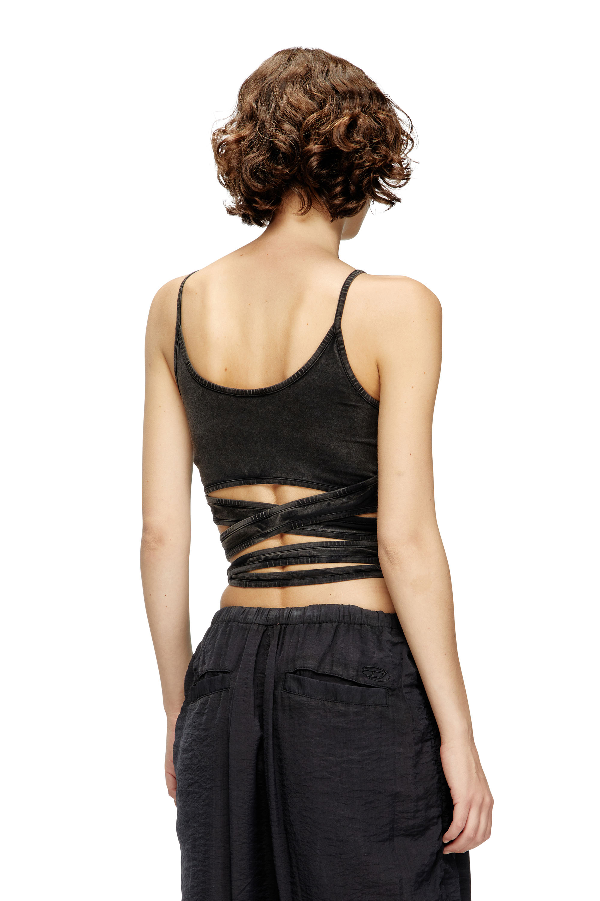 Diesel - T-LEYA-TAIL-R1, Woman's Denim-look vest top with wrap ties in Black - 4