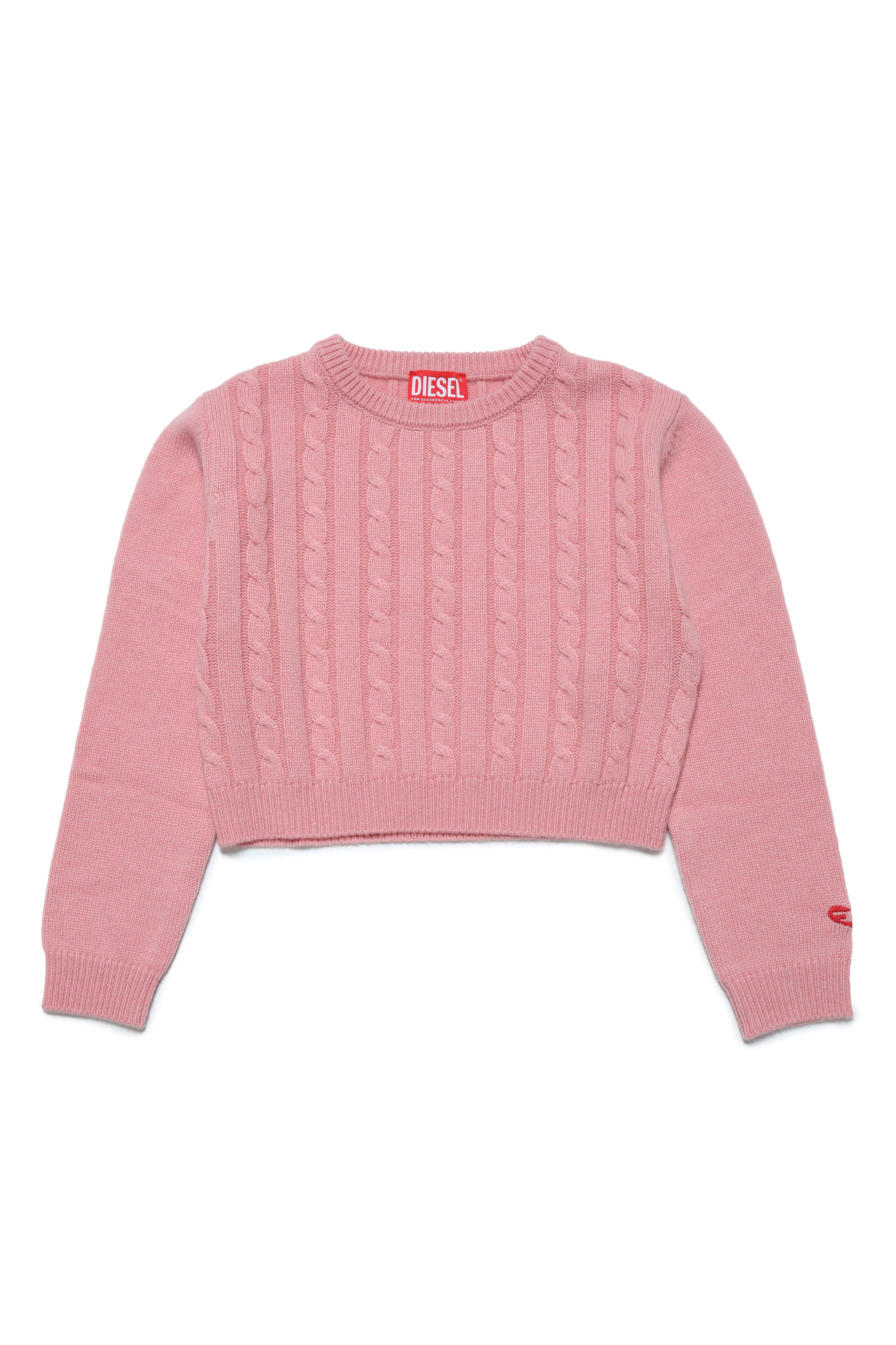 Diesel - KRECCI, Woman's Cable-knit jumper in merino wool blend in Pink - 1