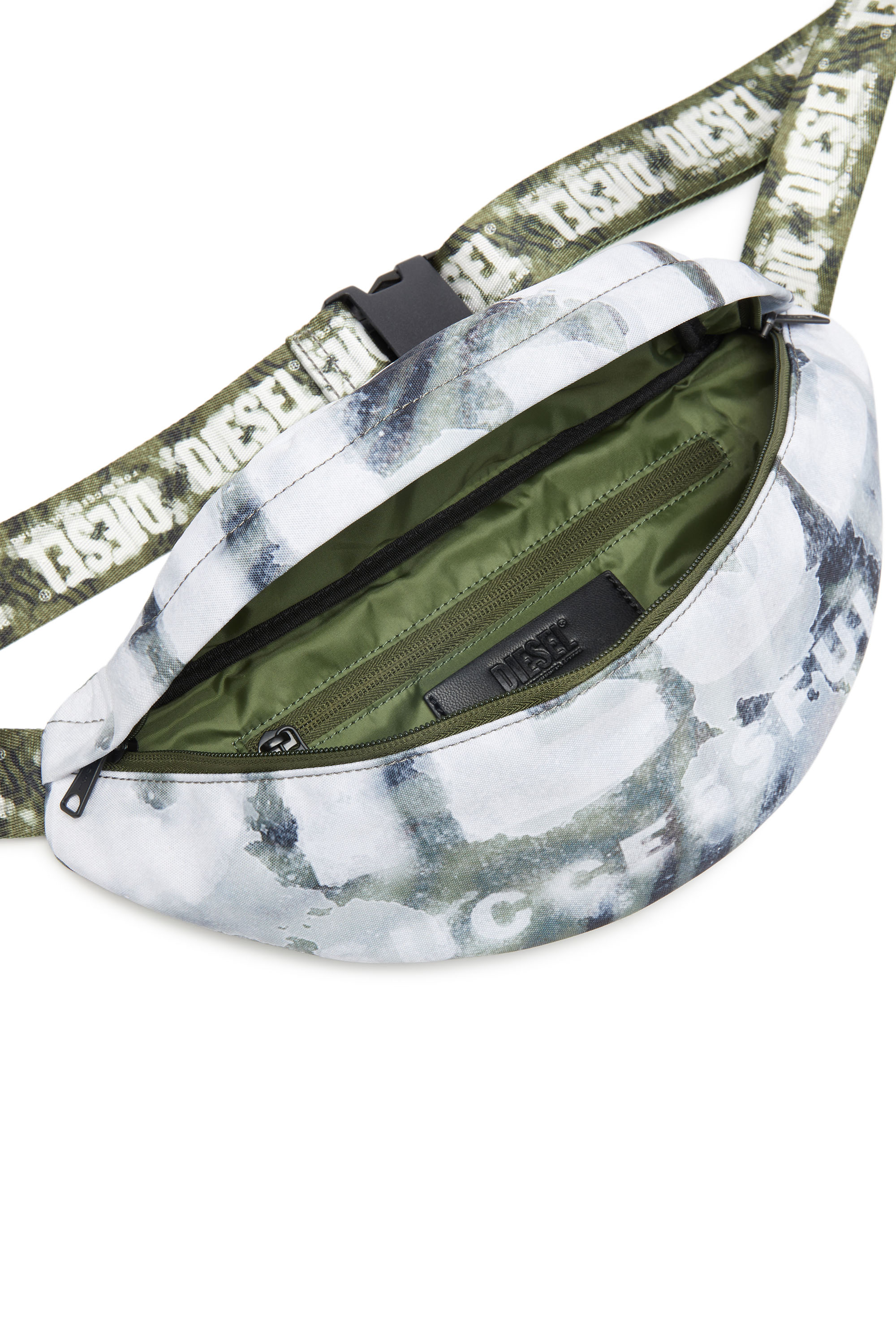 Diesel - RAVE BELTBAG X, Unisex's Rave-Belt bag with wet-effect camo print in Green/White - 4