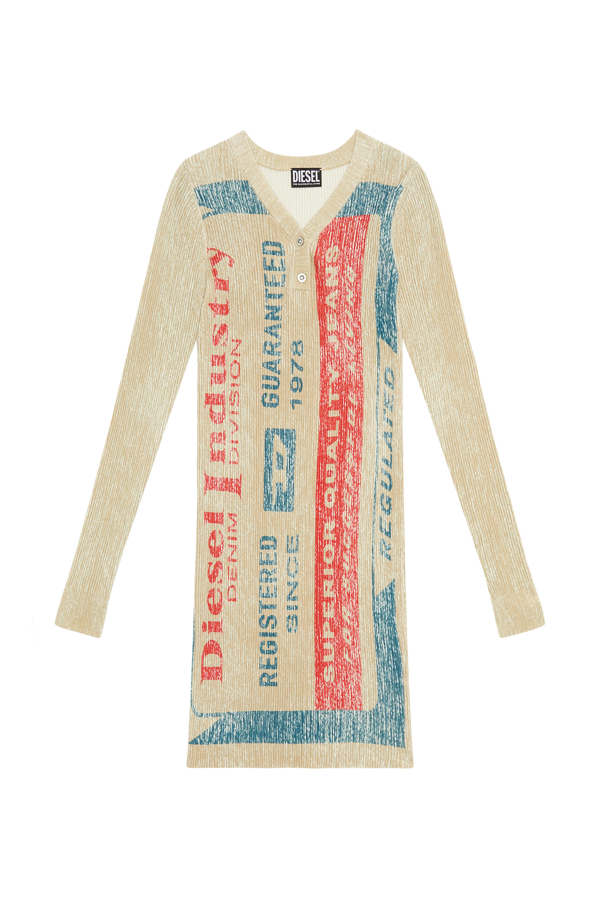 Diesel - M-AELLE, Woman's Short knit dress with jacron patch print in Beige - 2