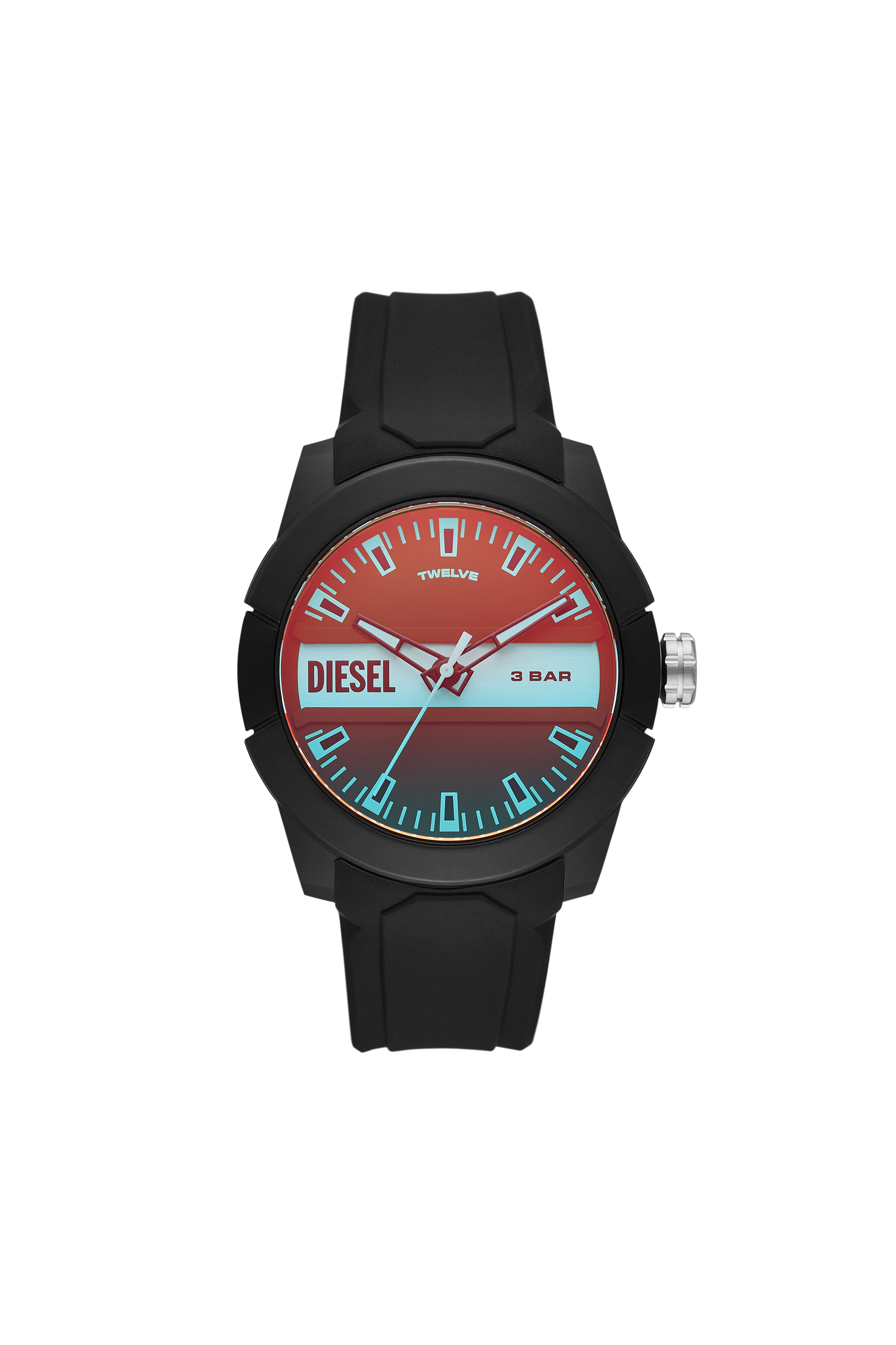 Diesel - DZ1982, Unisex's Double up three-hand black silicone watch in Black - 1