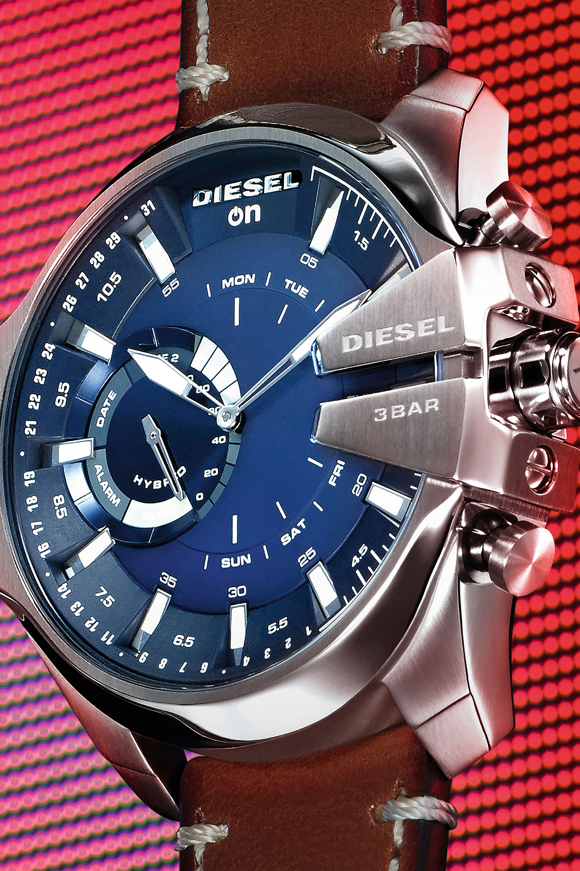 Diesel - DT1009, Man's Mega Chief Hybrid smartwatch with brown leather strap, 48 mm in Brown - 3
