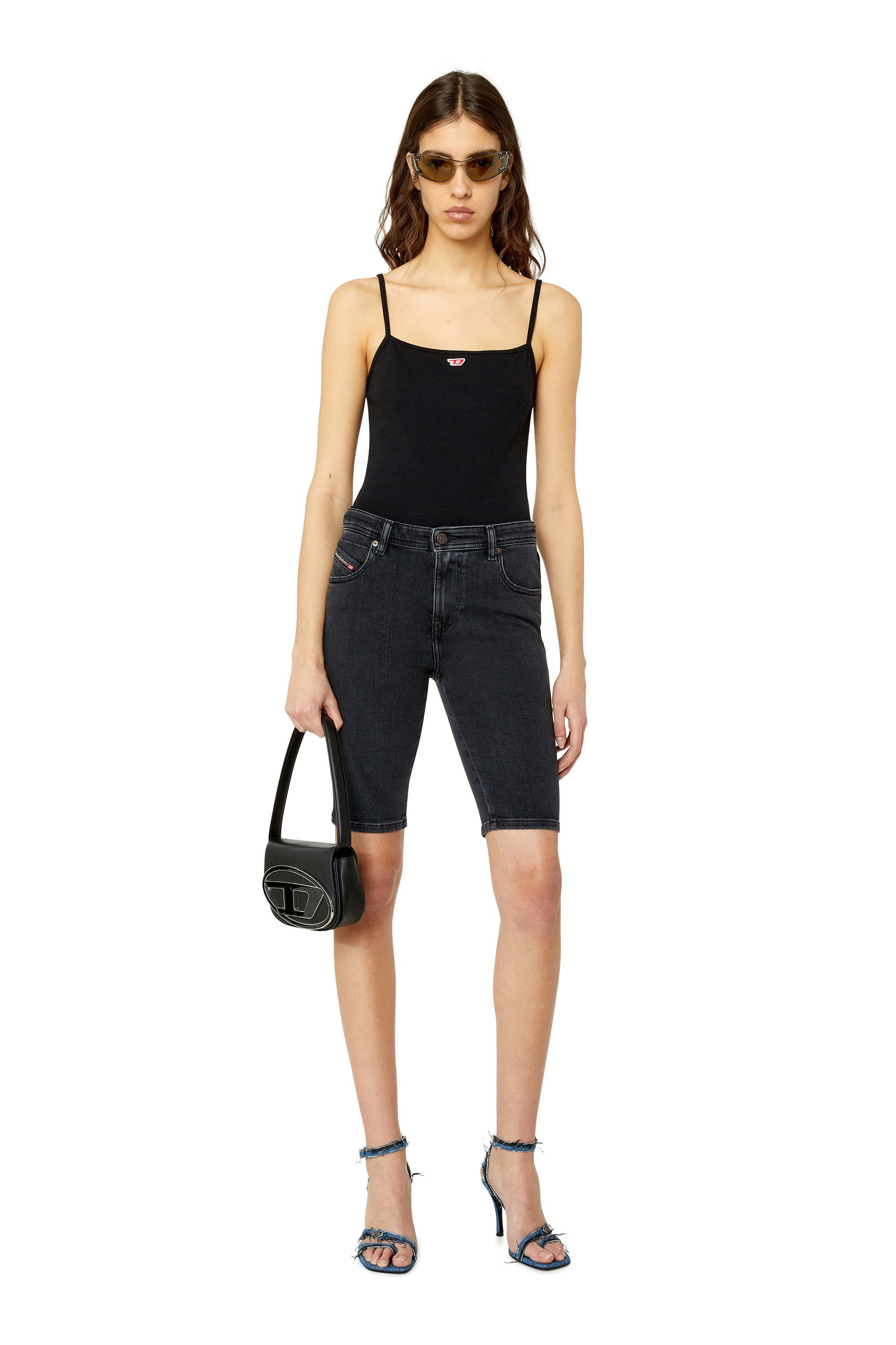 Diesel - DE-GINNY, Woman's Cycling shorts in denim in Black/Dark grey - 2