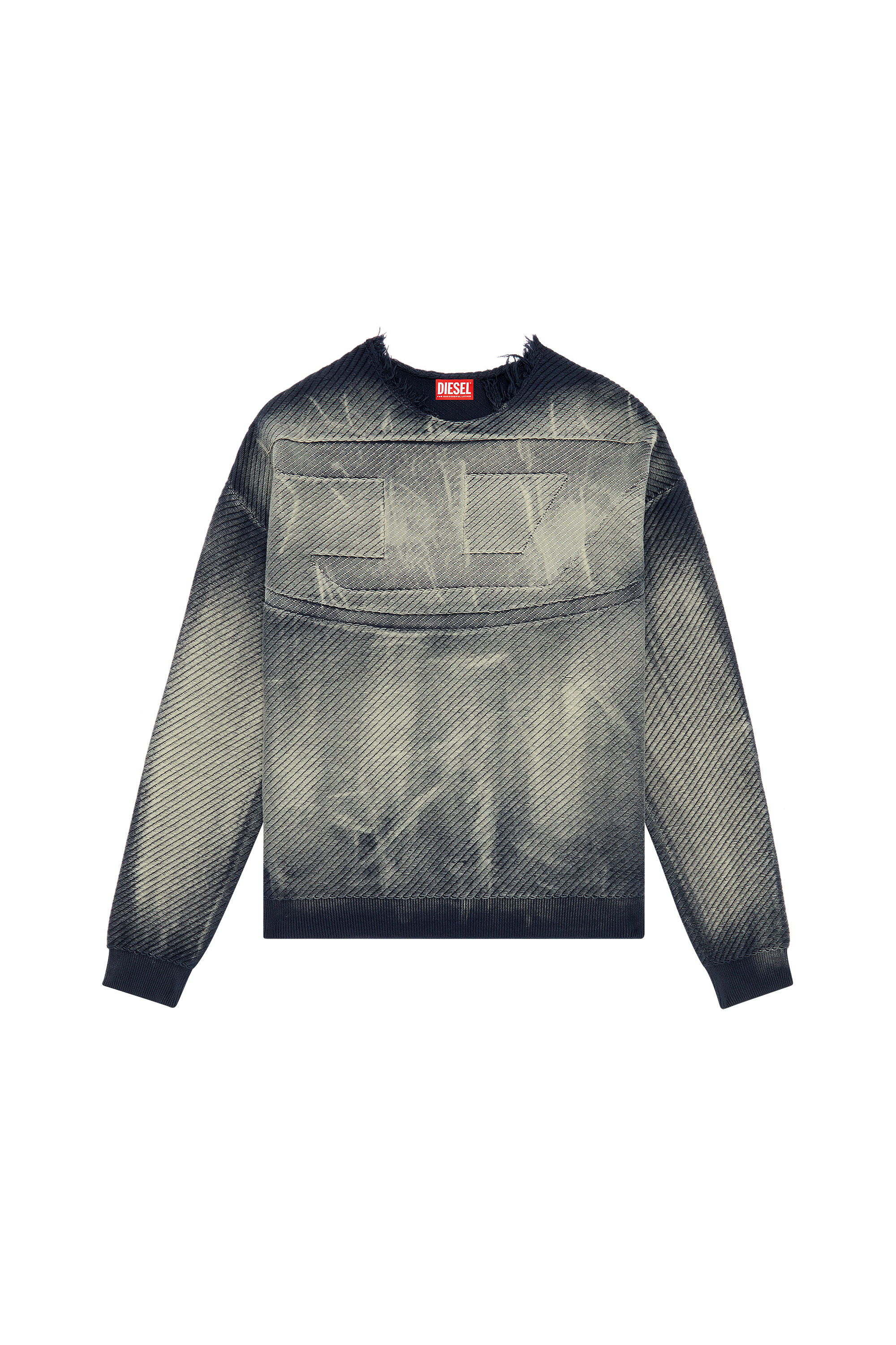 Diesel - K-KLEVER, Man's Frayed denim-effect jumper in Dark Blue - 3