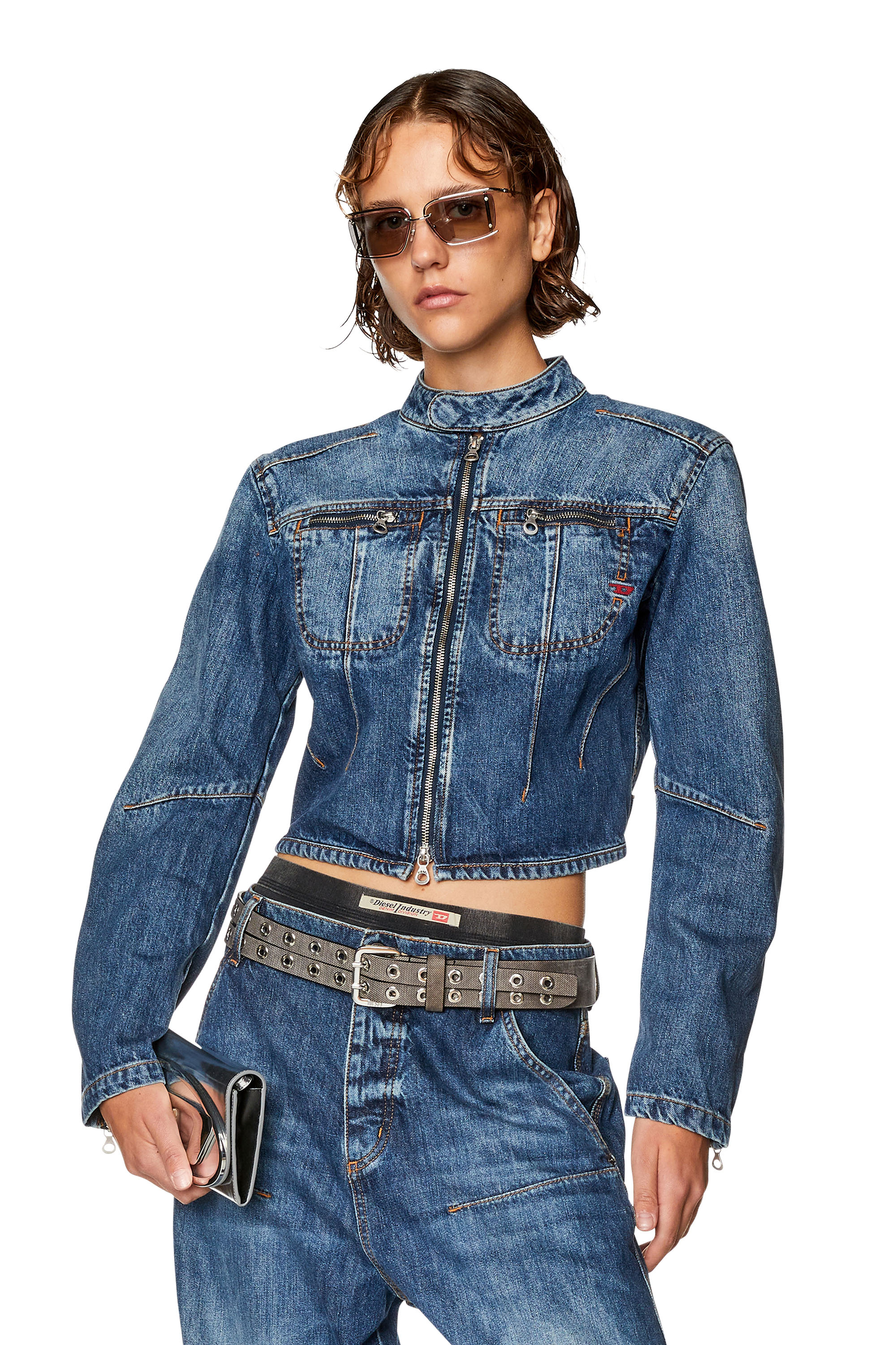 Diesel - DE-SLIMMY-BK-S, Woman's Slim-fit zip denim jacket in Medium blue - 1