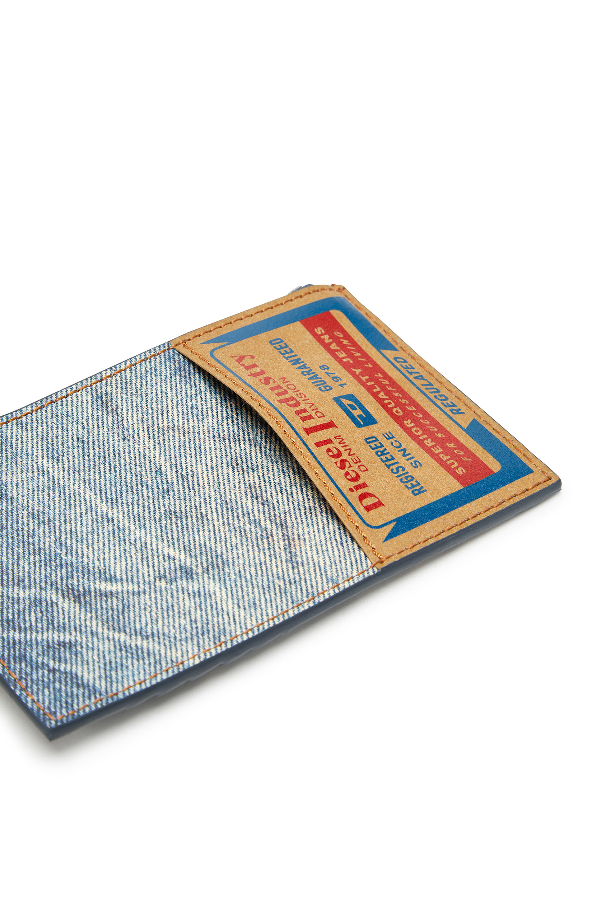 Diesel - JACKRON CARD HOLDER COIN M, Man's Leather card holder with denim print in Blue - 4
