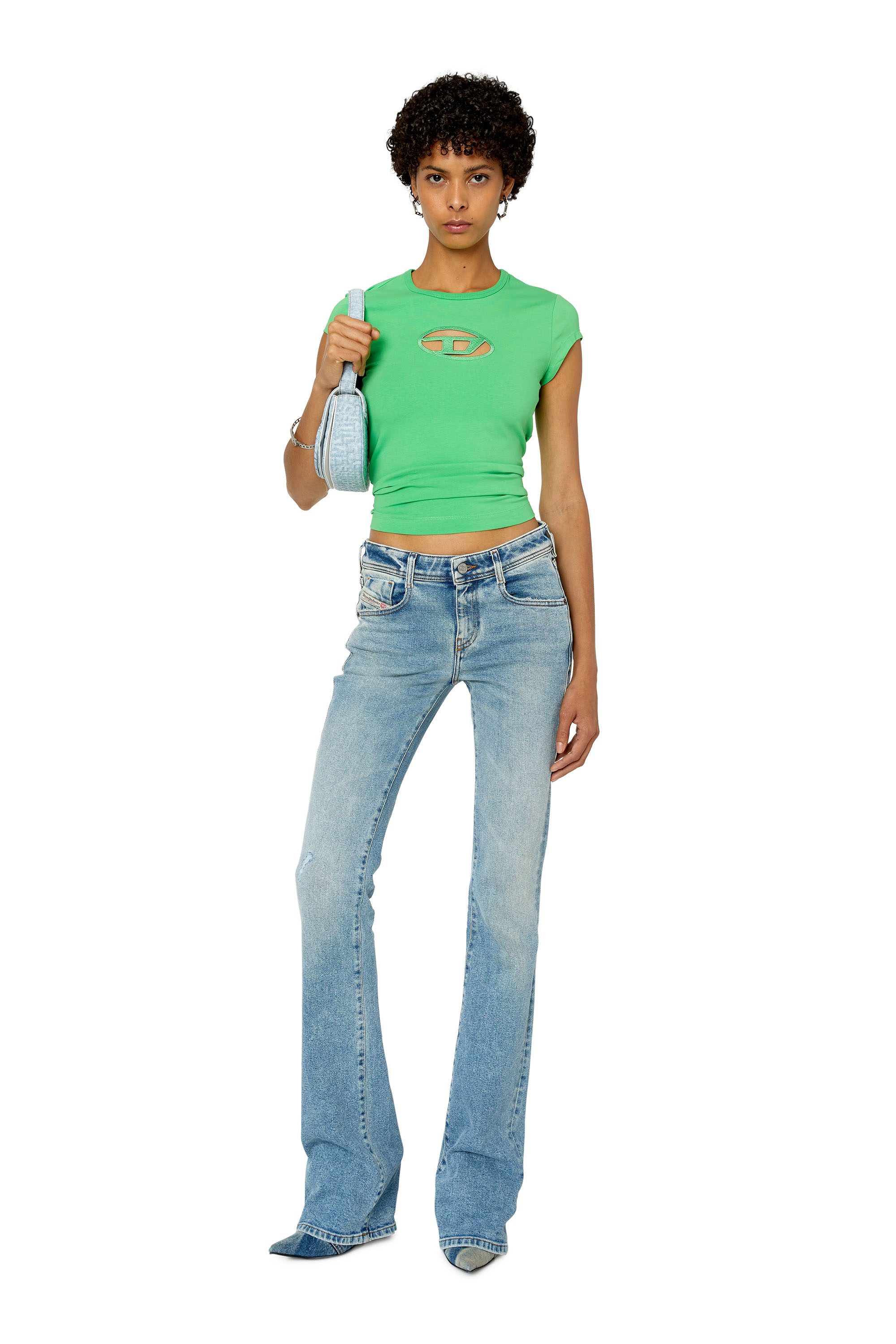 Diesel - T-ANGIE, Woman's T-shirt with peekaboo logo in Green - 2