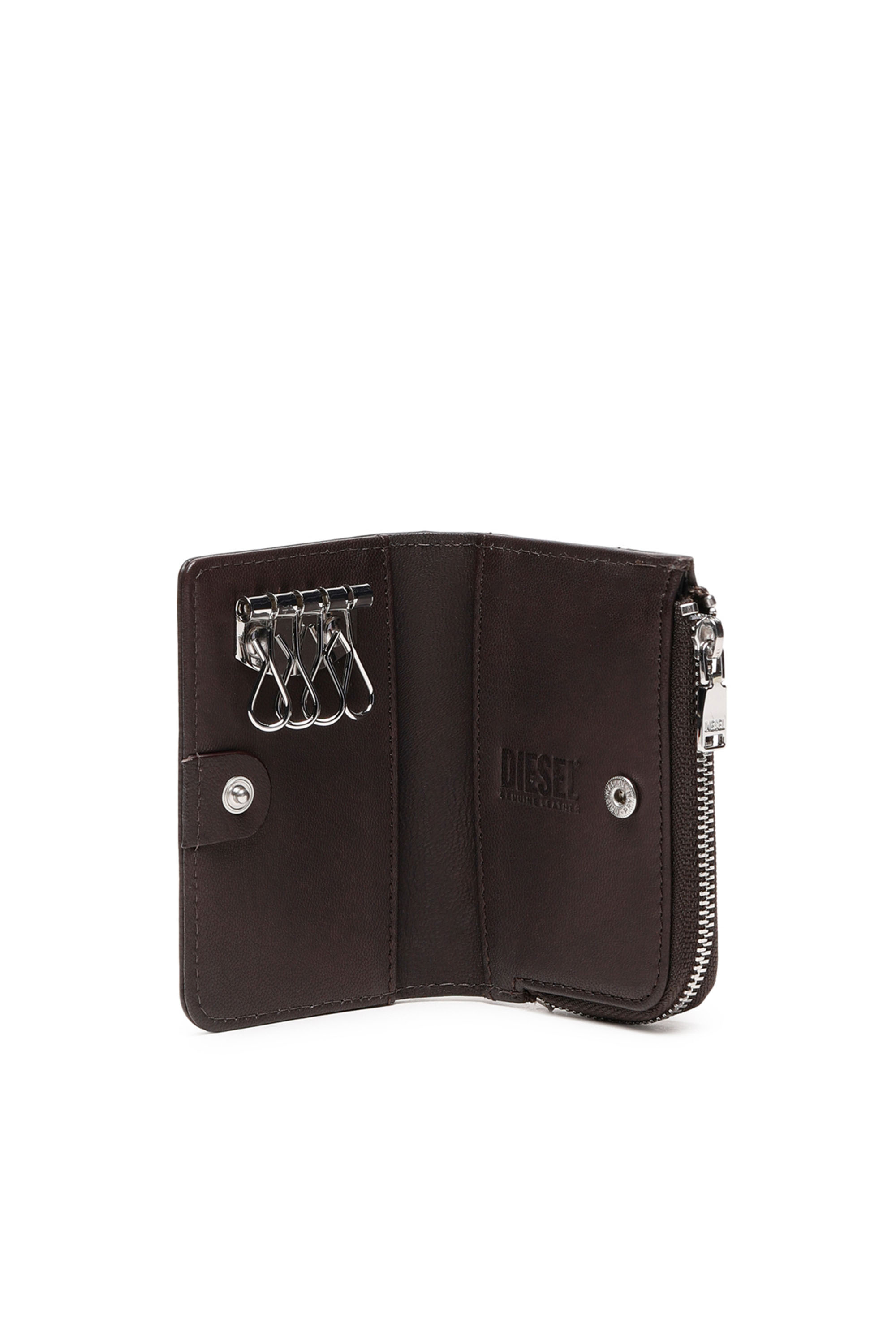 Diesel - L-ZIP KEY, Man's Key case in grained leather in Brown - 3