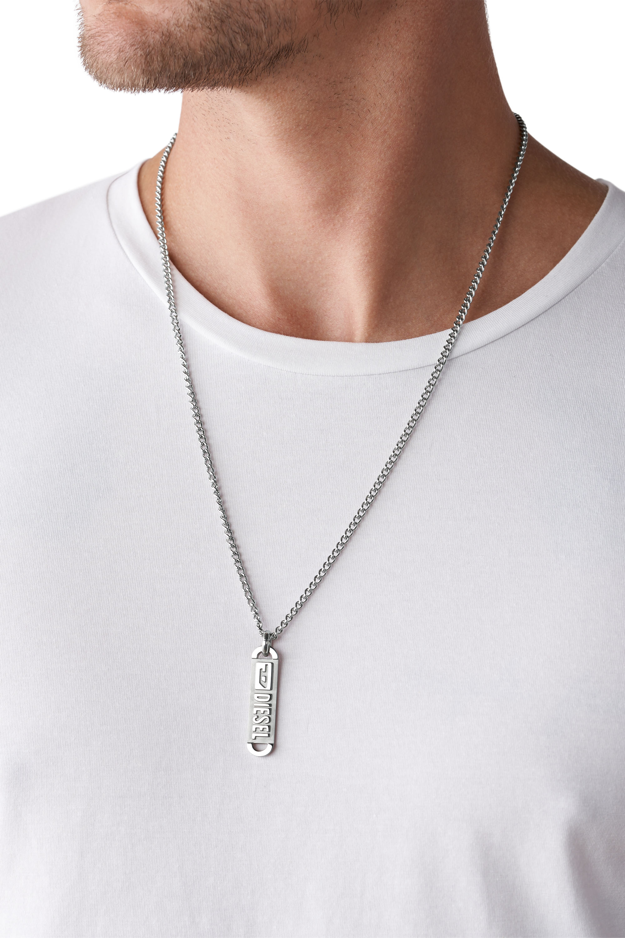 Diesel - DX1228, Man's Logo-Engraved Stainless Steel Pendant Necklace in Silver - 3
