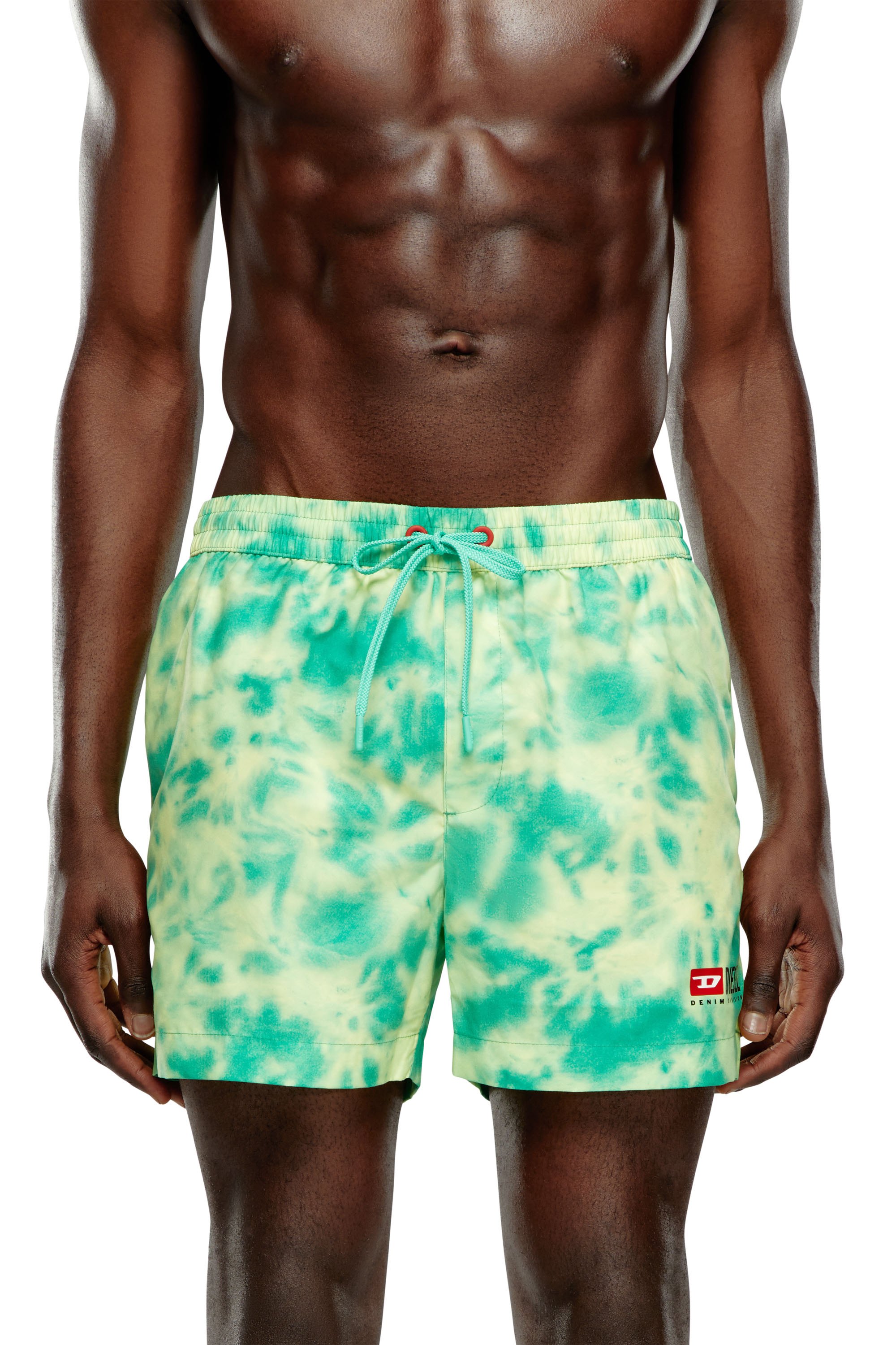 Diesel - BMBX-KEN-37, Man's Mid-length swim shorts with tie-dye print in Green/Yellow - 2