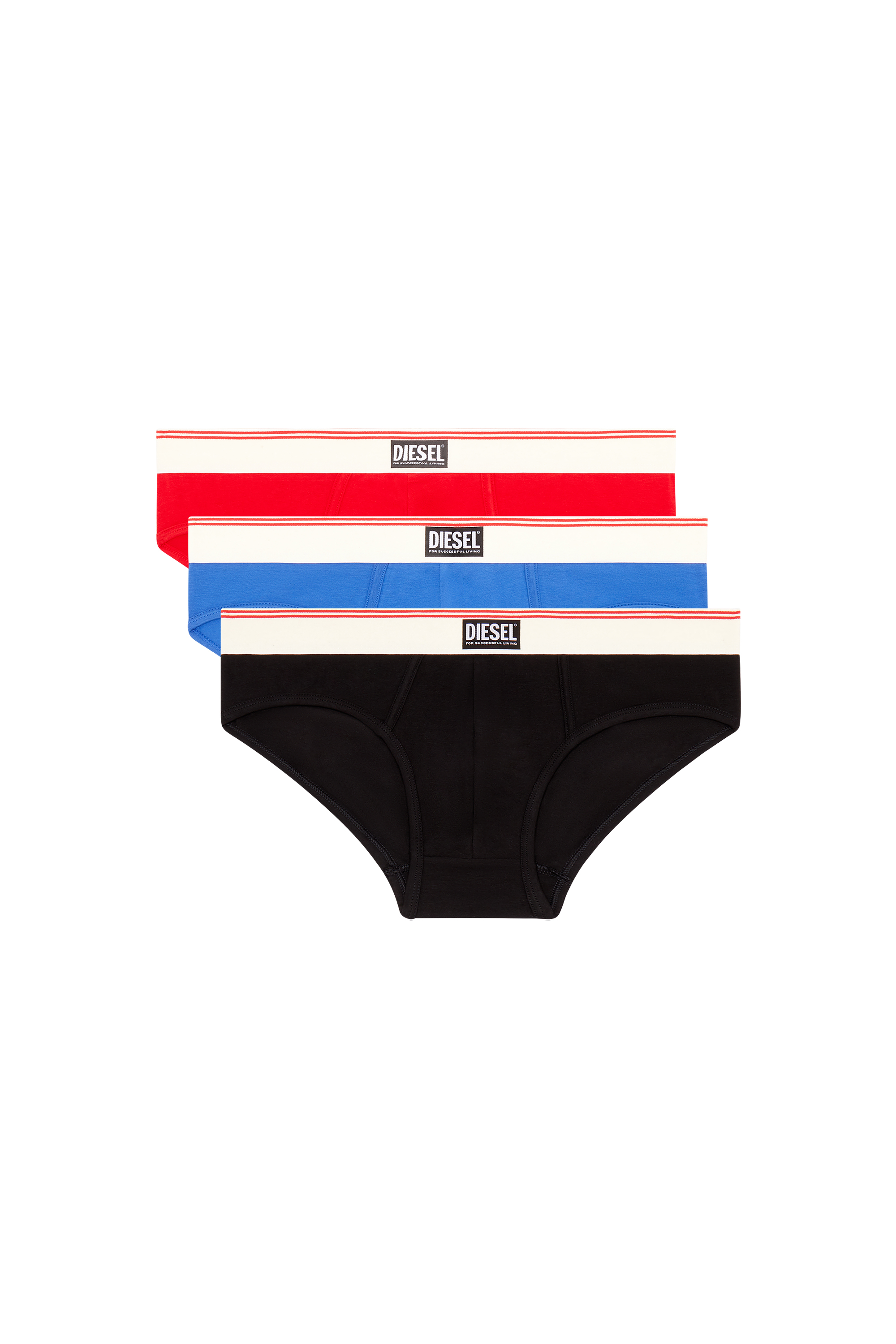 Diesel - UMBR-ANDRETHREEPACK, Man's Three-pack nude cotton briefs in Blue/Red - 1