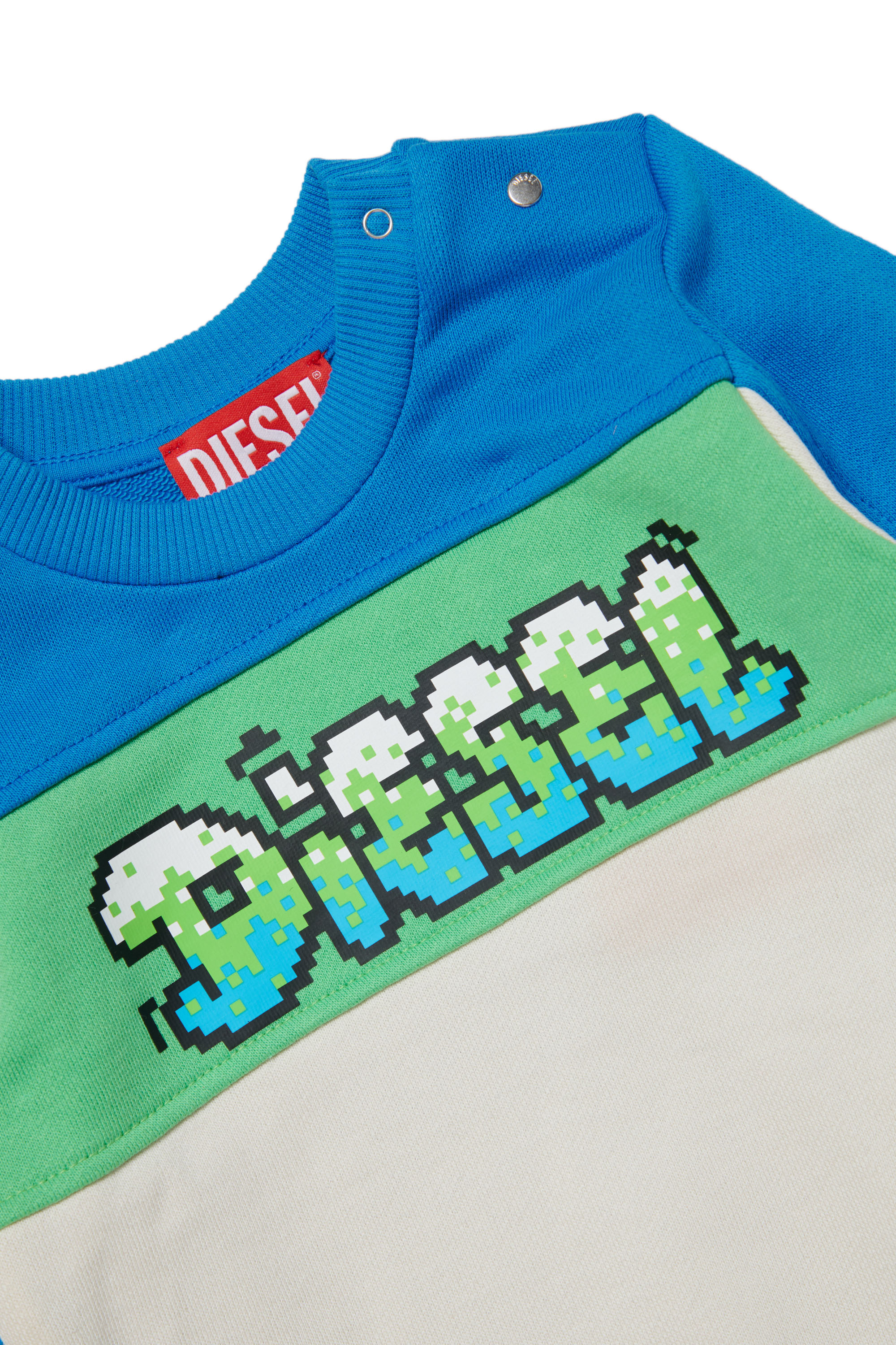 Diesel - SLAB, Man's Colour-block sweatshirt with pixel logo in White/Blue - 3