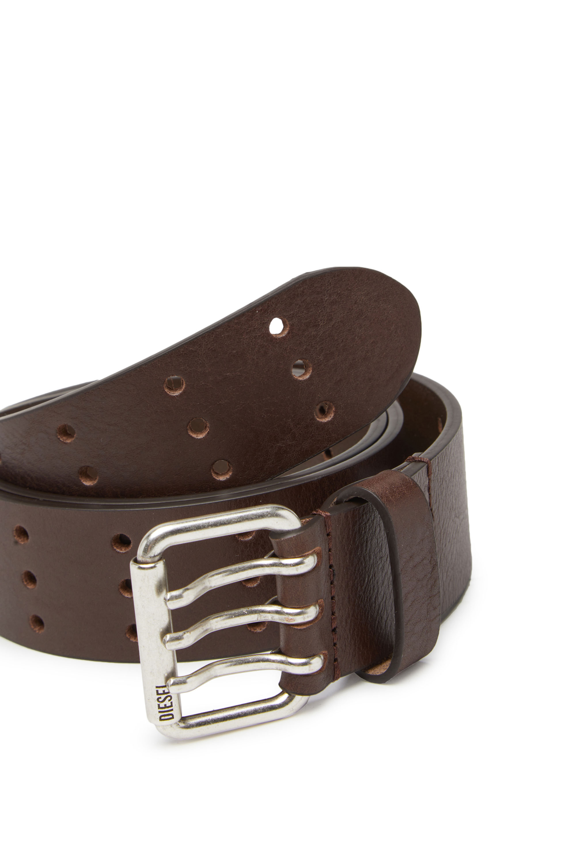 Diesel - B-MILI, Man's Leather belt with triple-prong buckle in Brown - 3