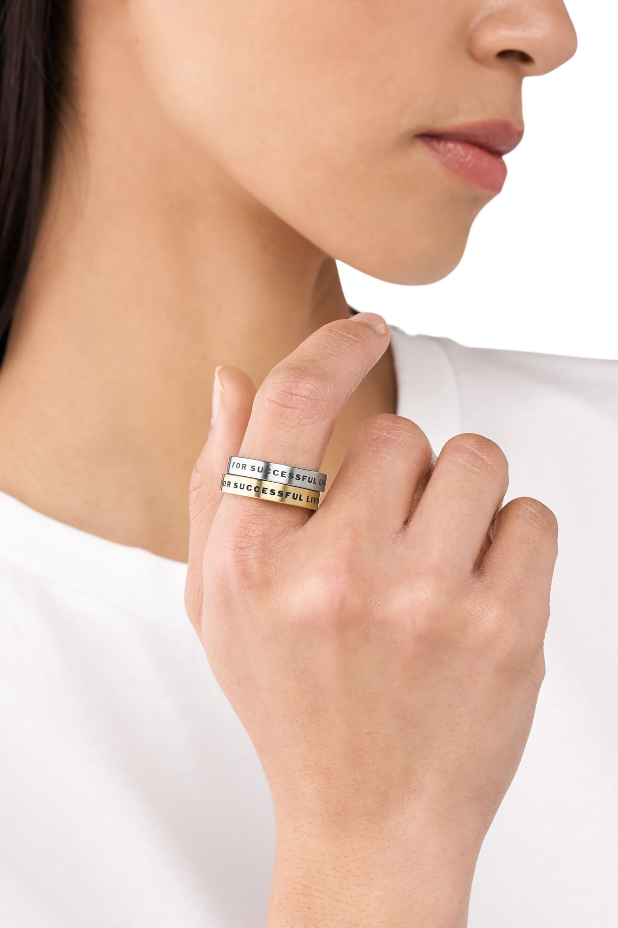 Diesel - DX1442SET, Unisex's Band Rings Set in Gold/White - 4