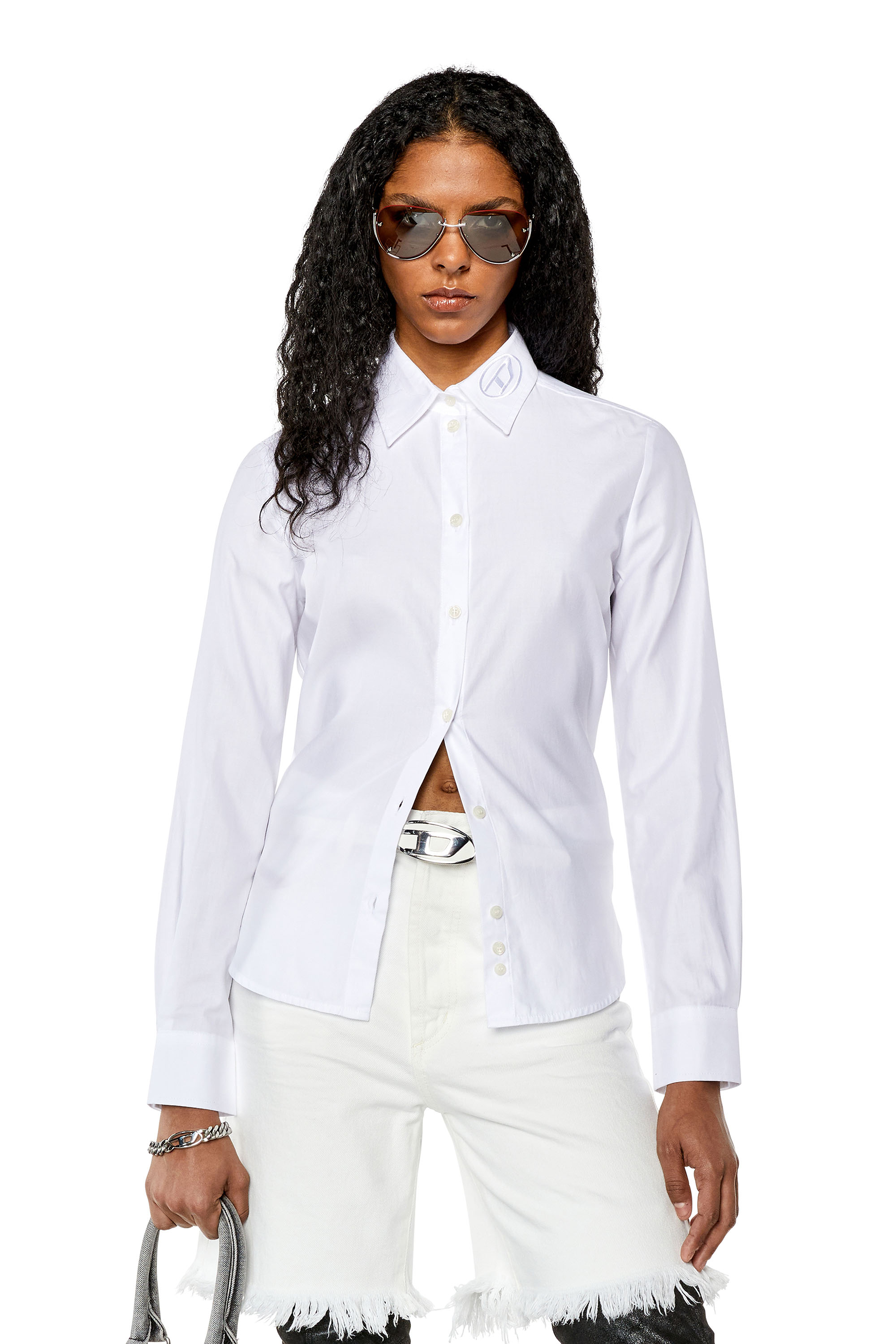 Diesel - C-GIS, Woman's Poplin shirt with tonal D embroidery in White - 1