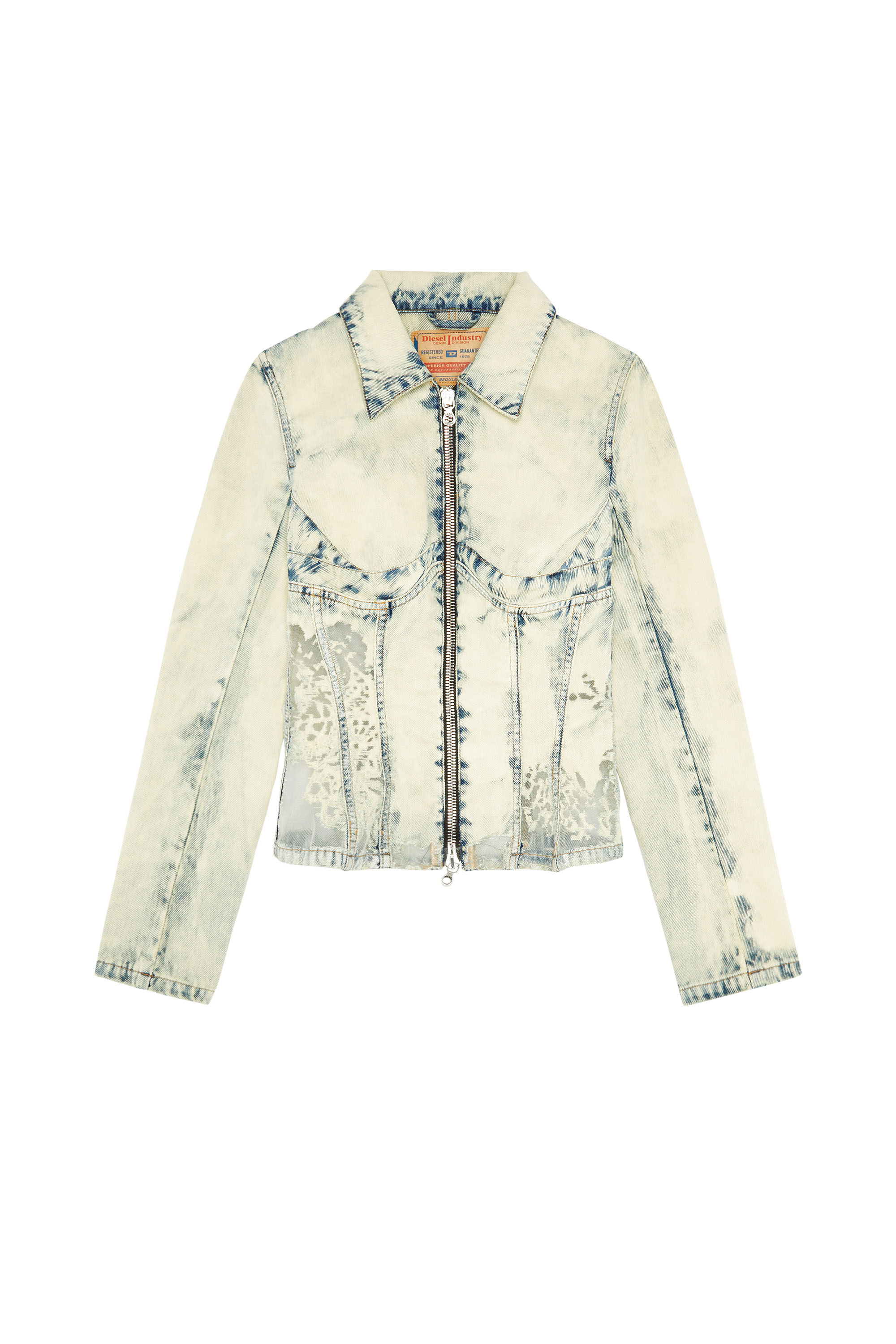 Diesel - DE-MILLY-FSC, Woman's Slim-fit lace-effect trucker jacket in Light Blue - 3