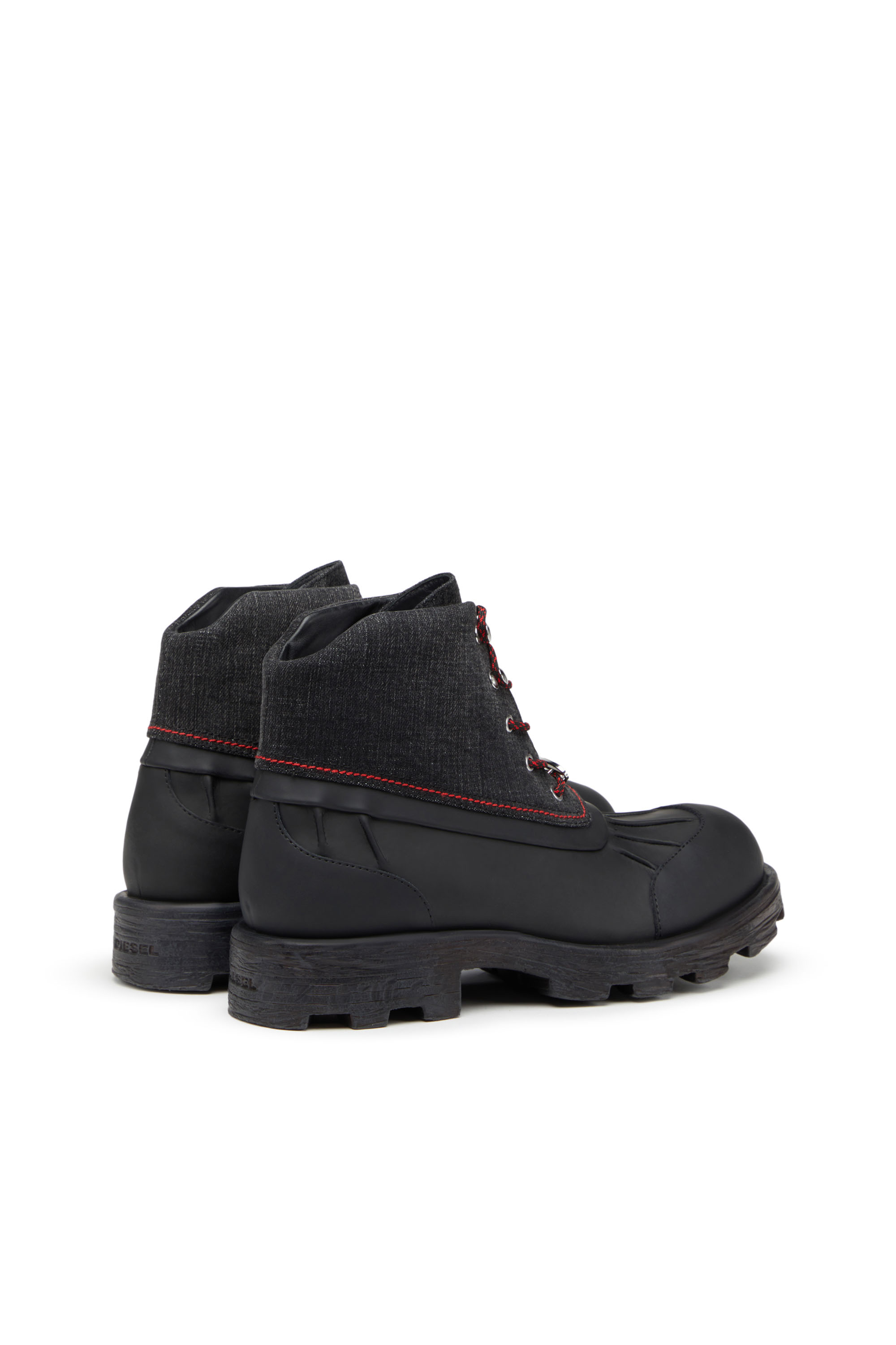 Diesel - D-HAMMER ABT D, Man's D-Hammer ABT D - Leather boots with denim collar in Black - 3