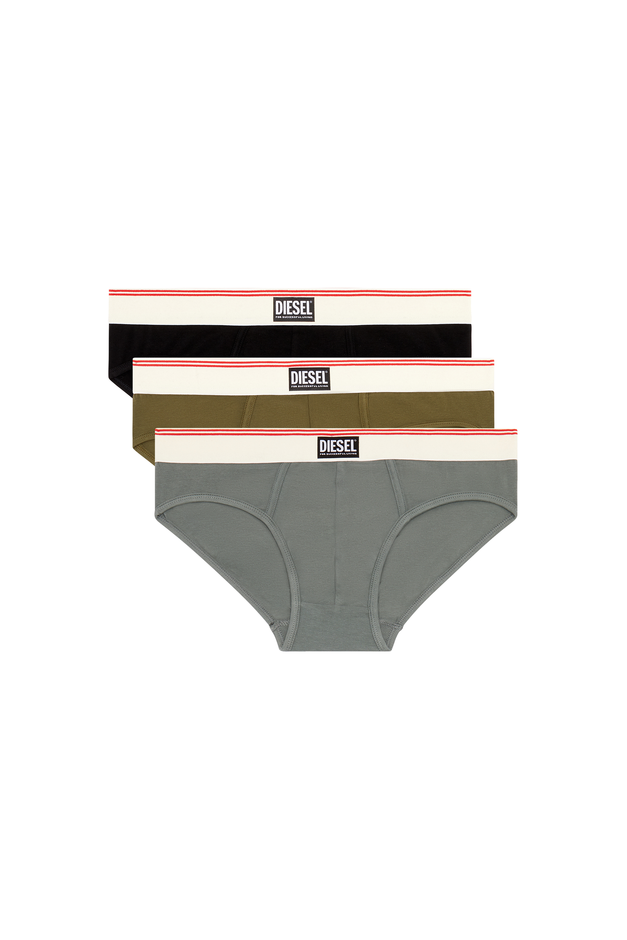 Diesel - UMBR-ANDRETHREEPACK, Man's Three-pack nude cotton briefs in Grey/Green - 1