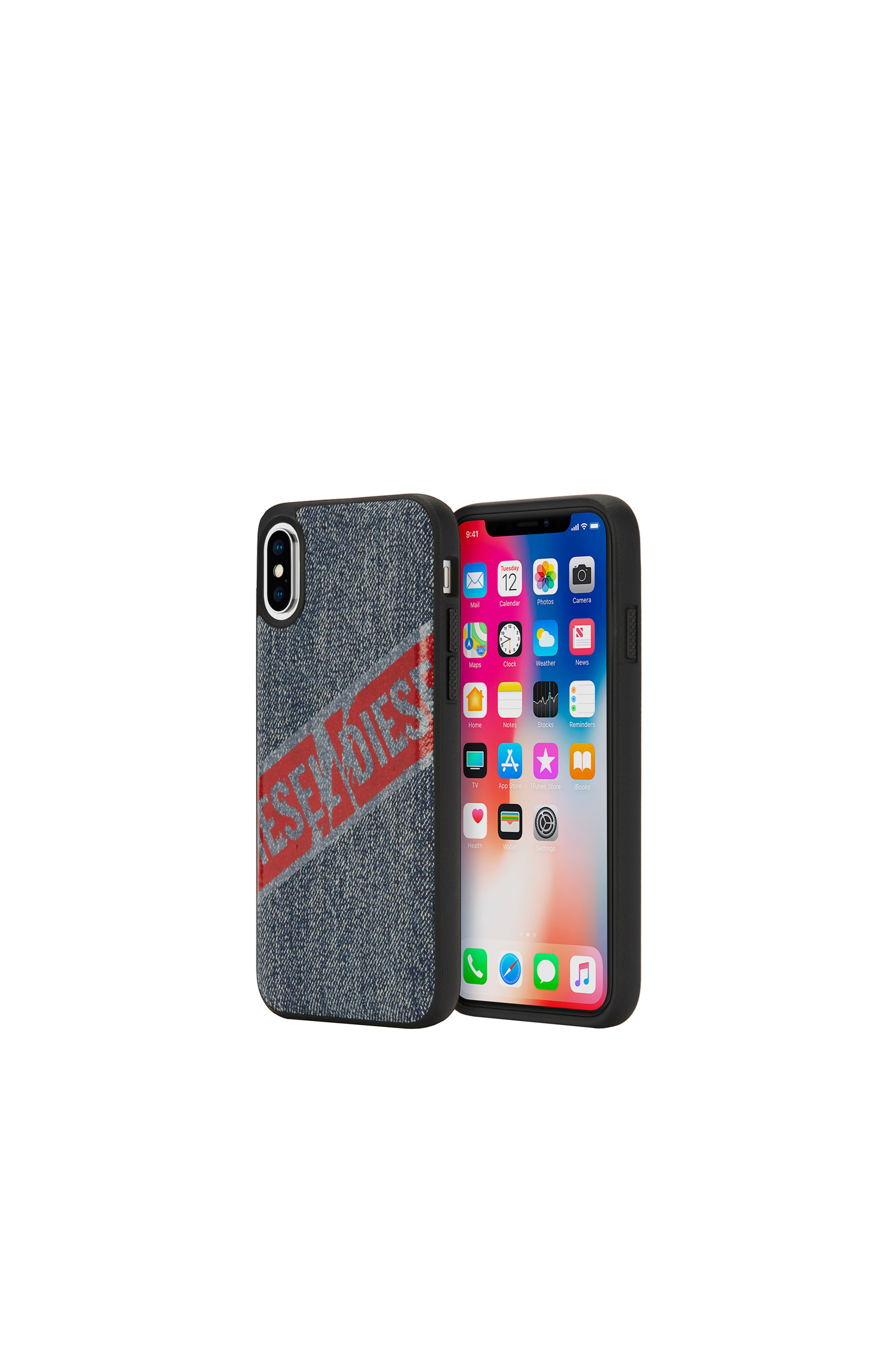 Diesel - VINTAGE DENIM IPHONE X CASE, Unisex's Vintage denim red logo case, iPhone X in Blue Jeans - 1