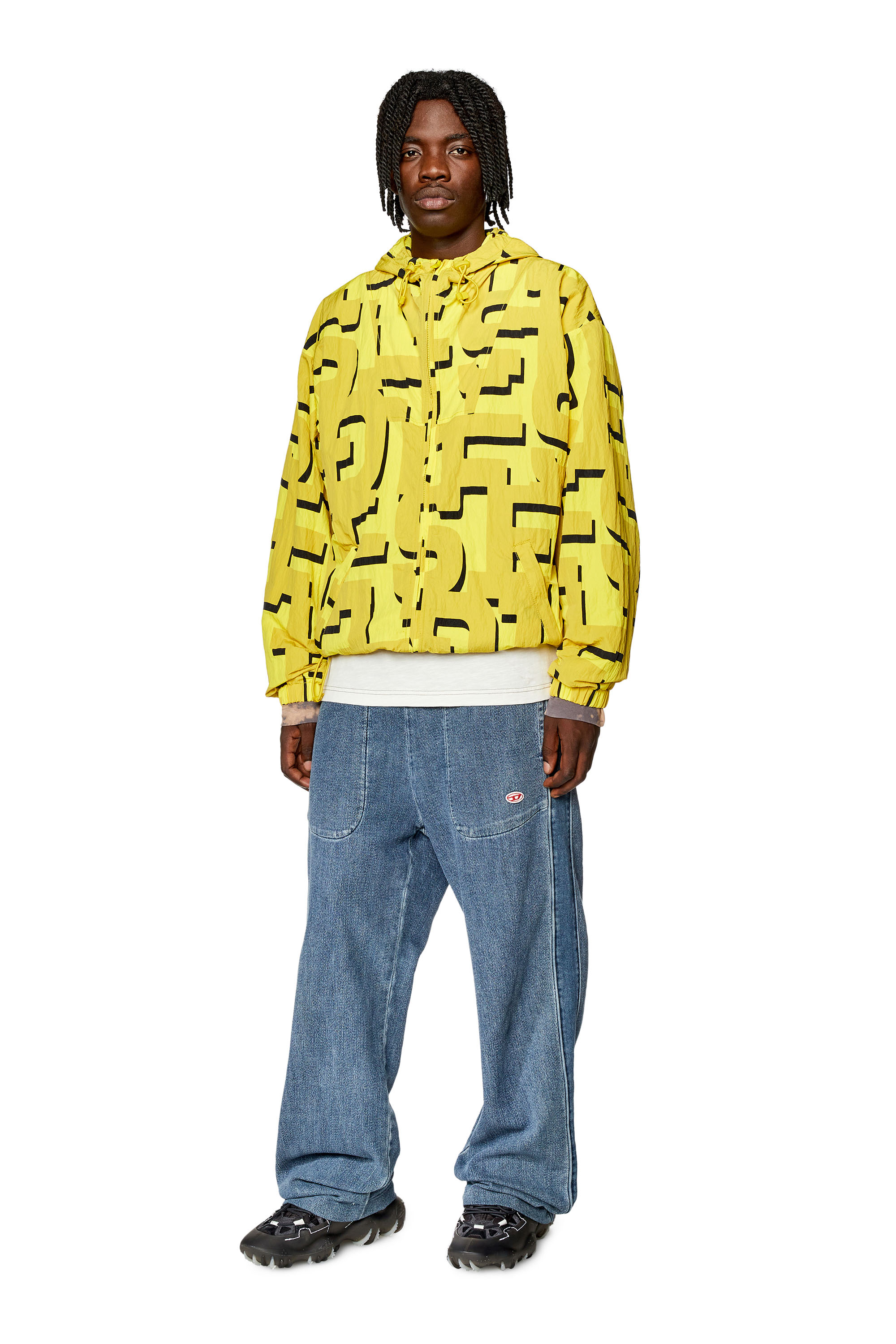 Diesel - J-JASS-MON-PRINT, Man's Nylon windbreaker with monogram print in Yellow - 2