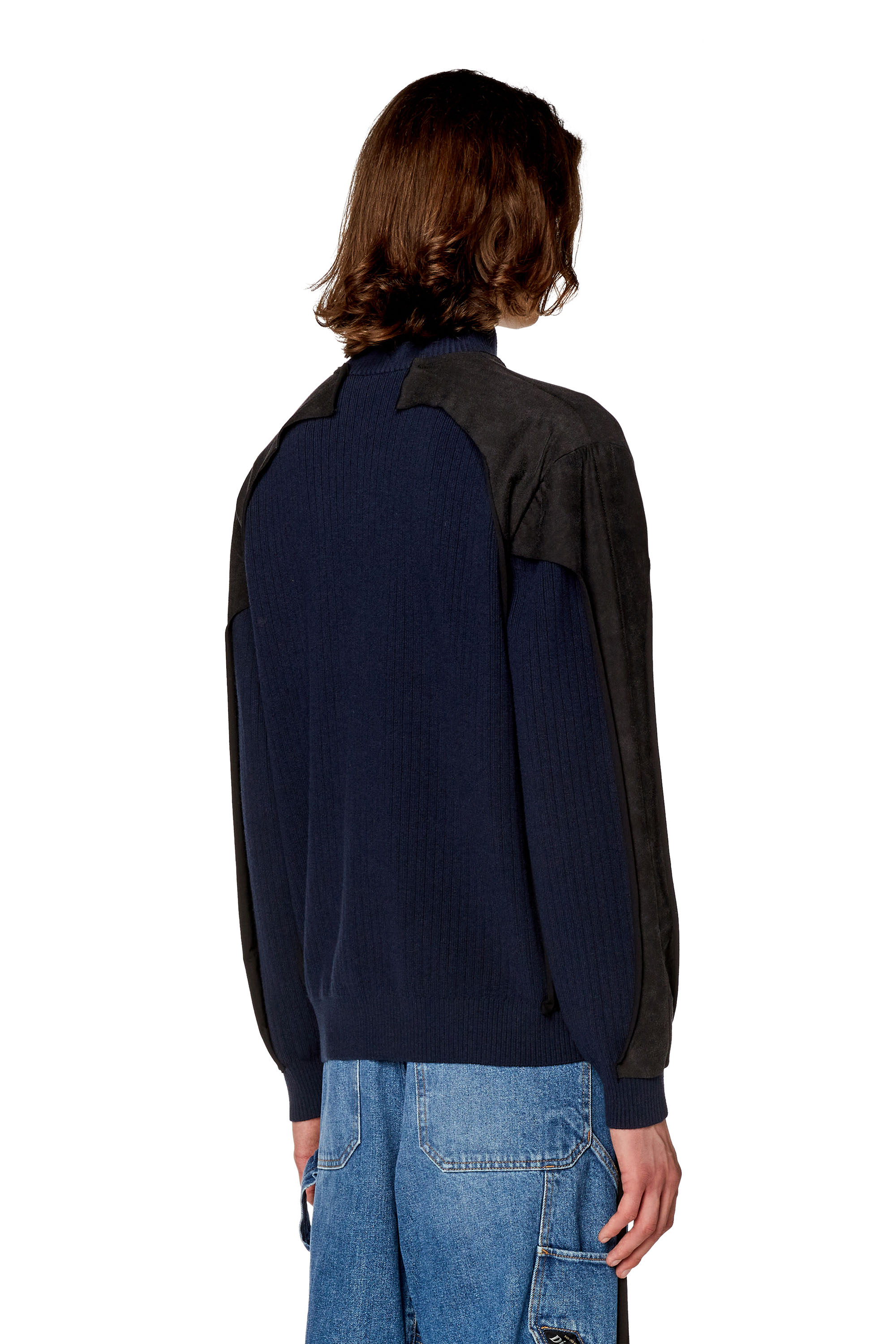 Diesel - K-LEUCA, Man's Wool cardigan with jersey panels in Night Blue - 4