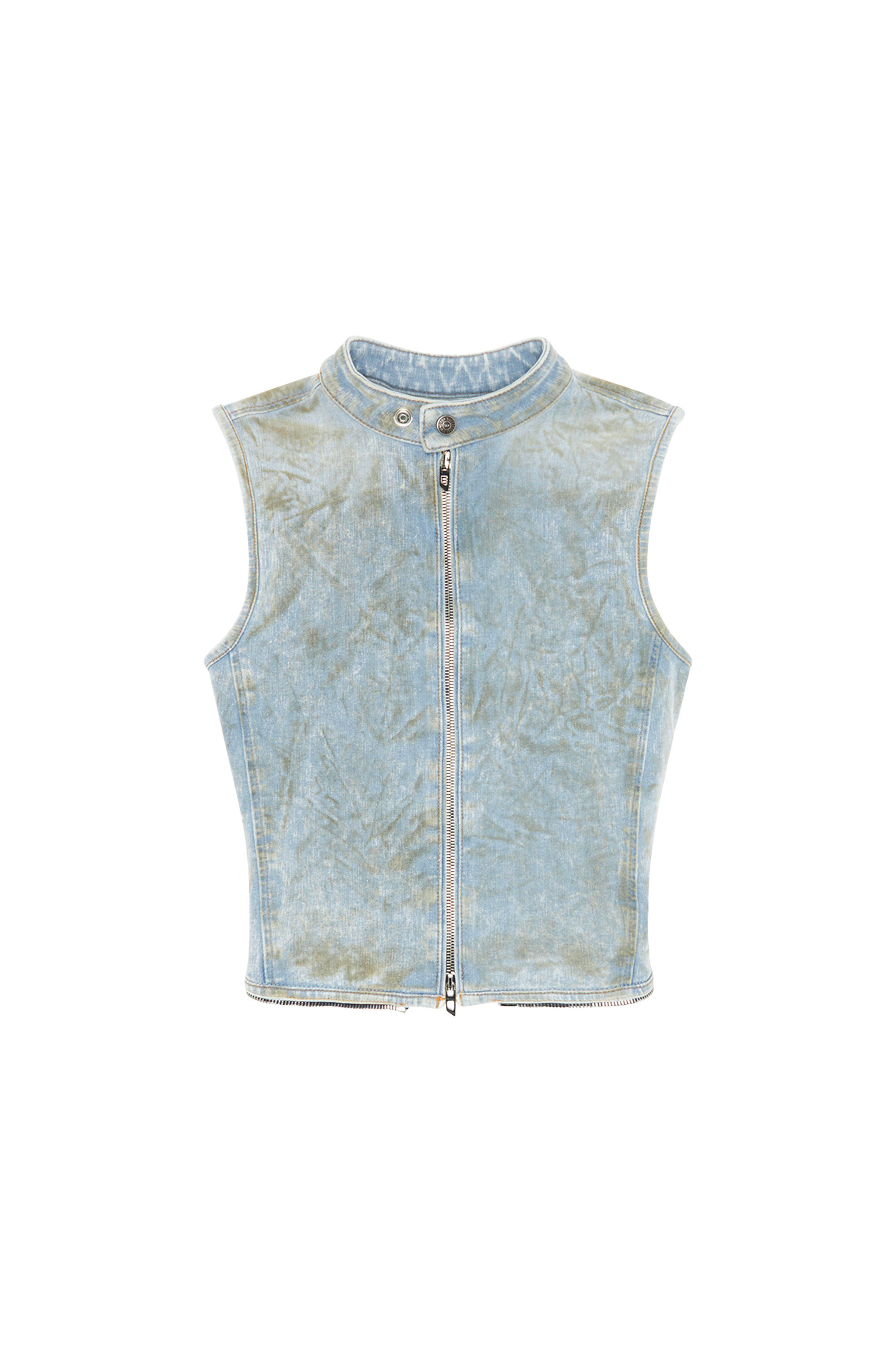 Diesel - DE-NATA-FSE, Woman's Second-skin denim top with biker details in Light Blue - 3